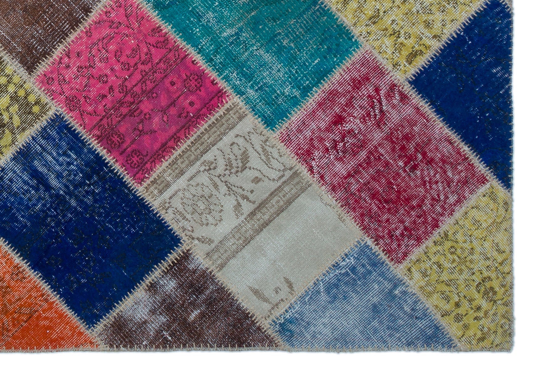 Iskece 22011 Beige Patchwork Wool Handmade Area Rug 5'3" x 7'7"