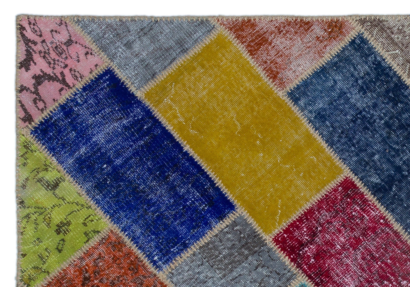 Iskece 22012 Beige Patchwork Wool Handmade Area Rug 5'3" x 7'7"