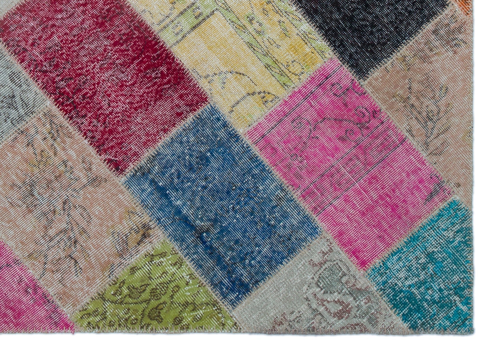 Iskece 22015 Beige Patchwork Wool Handmade Area Rug 5'3" x 7'7"