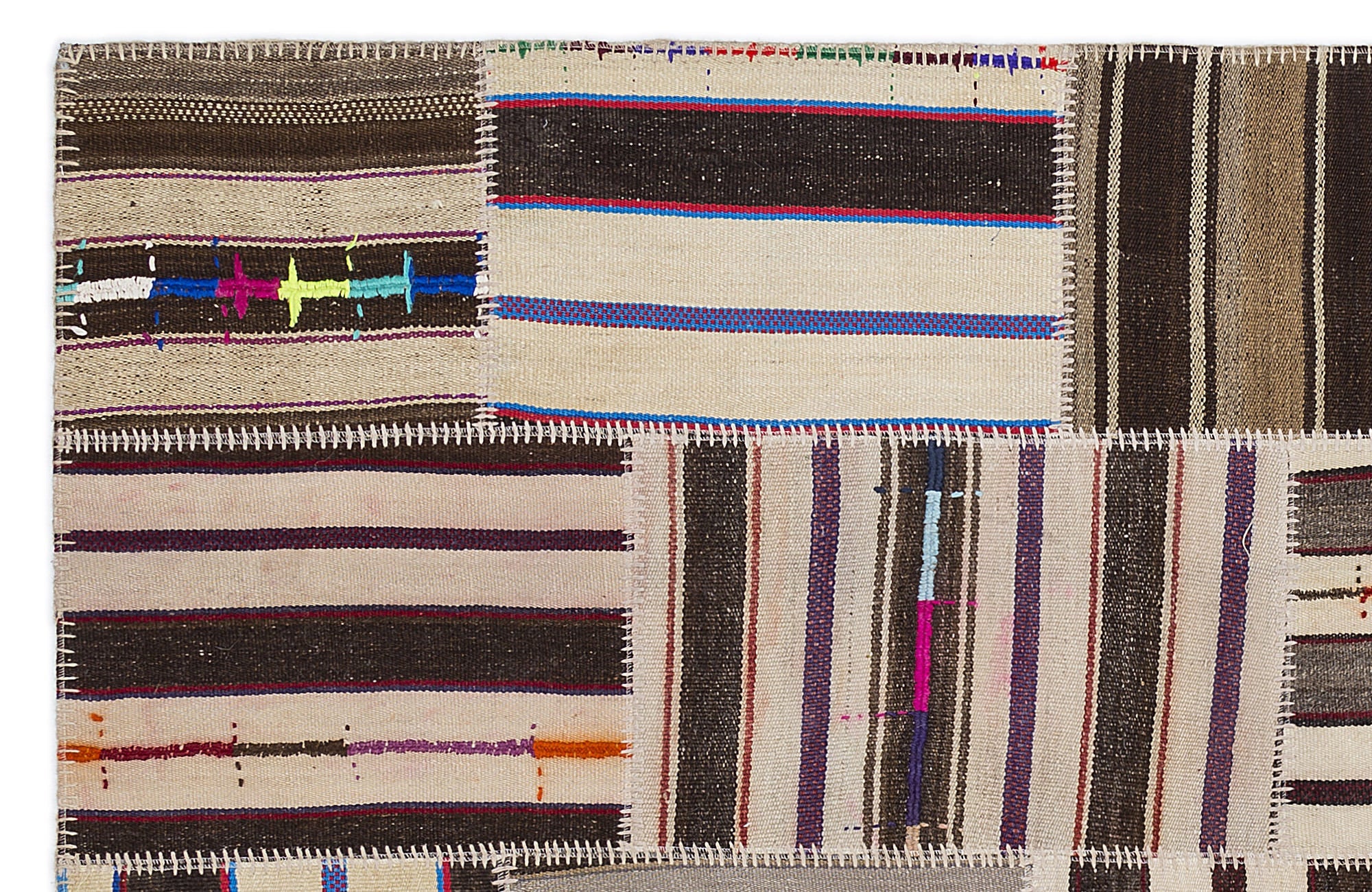 Teselya 2201 Beige Striped Wool Handmade Area Rug 5'3" x 7'7"