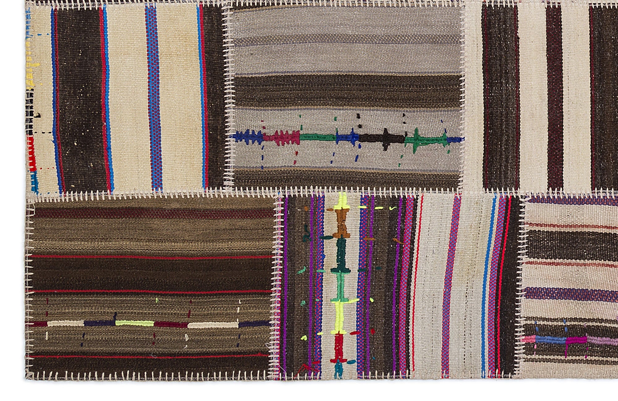 Teselya 2201 Beige Striped Wool Handmade Area Rug 5'3" x 7'7"