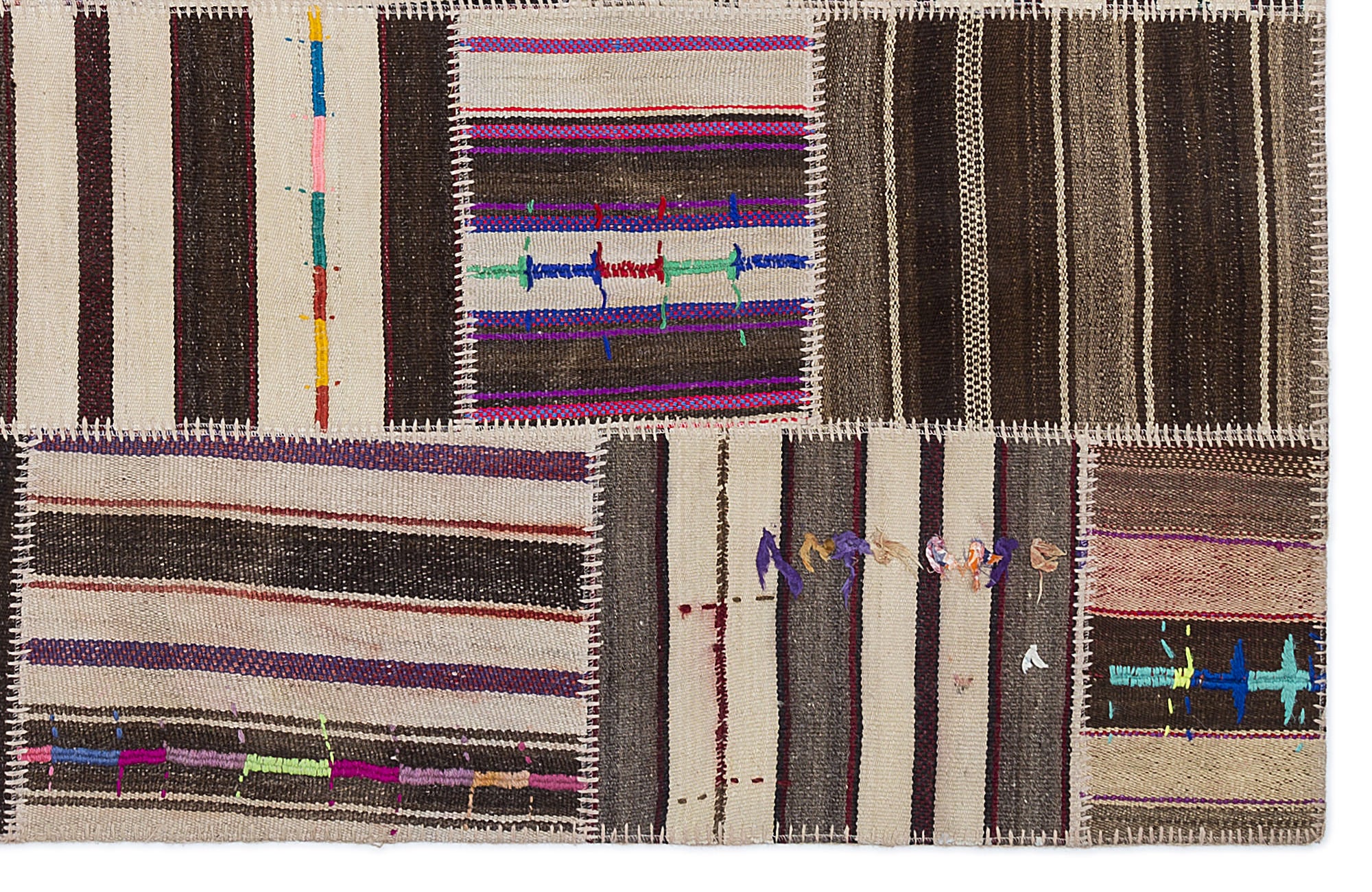 Teselya 2201 Beige Striped Wool Handmade Area Rug 5'3" x 7'7"