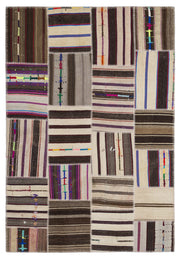 Teselya 2201 Beige Striped Wool Handmade Area Rug 5'3" x 7'7"