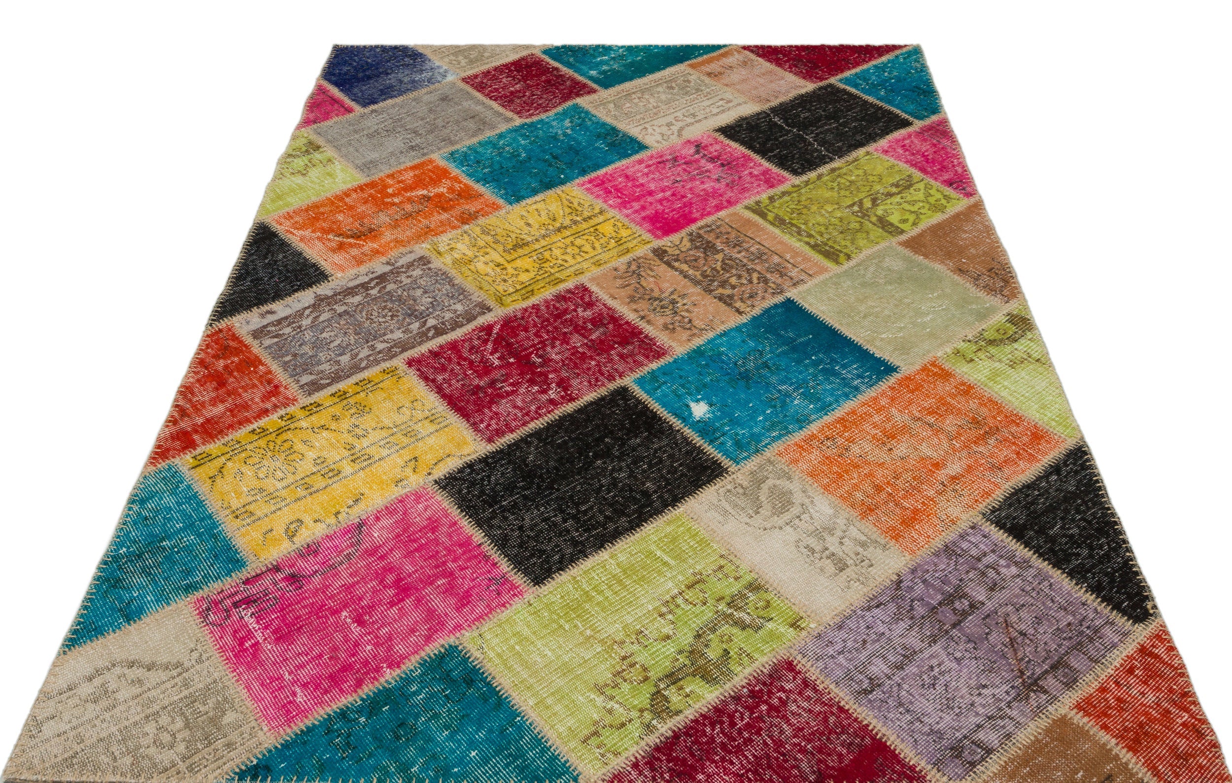 Iskece 22020 Beige Patchwork Wool Handmade Area Rug 5'3" x 7'7"