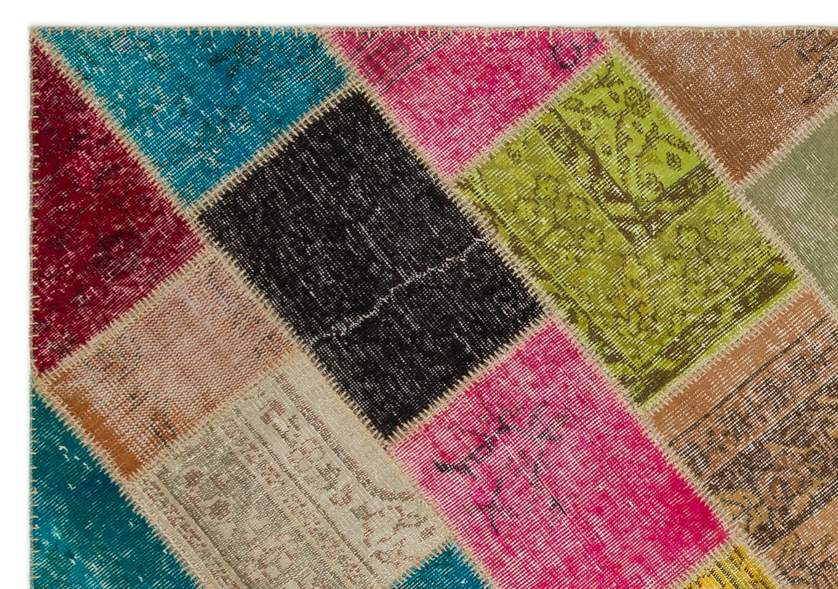 Iskece 22020 Beige Patchwork Wool Handmade Area Rug 5'3" x 7'7"