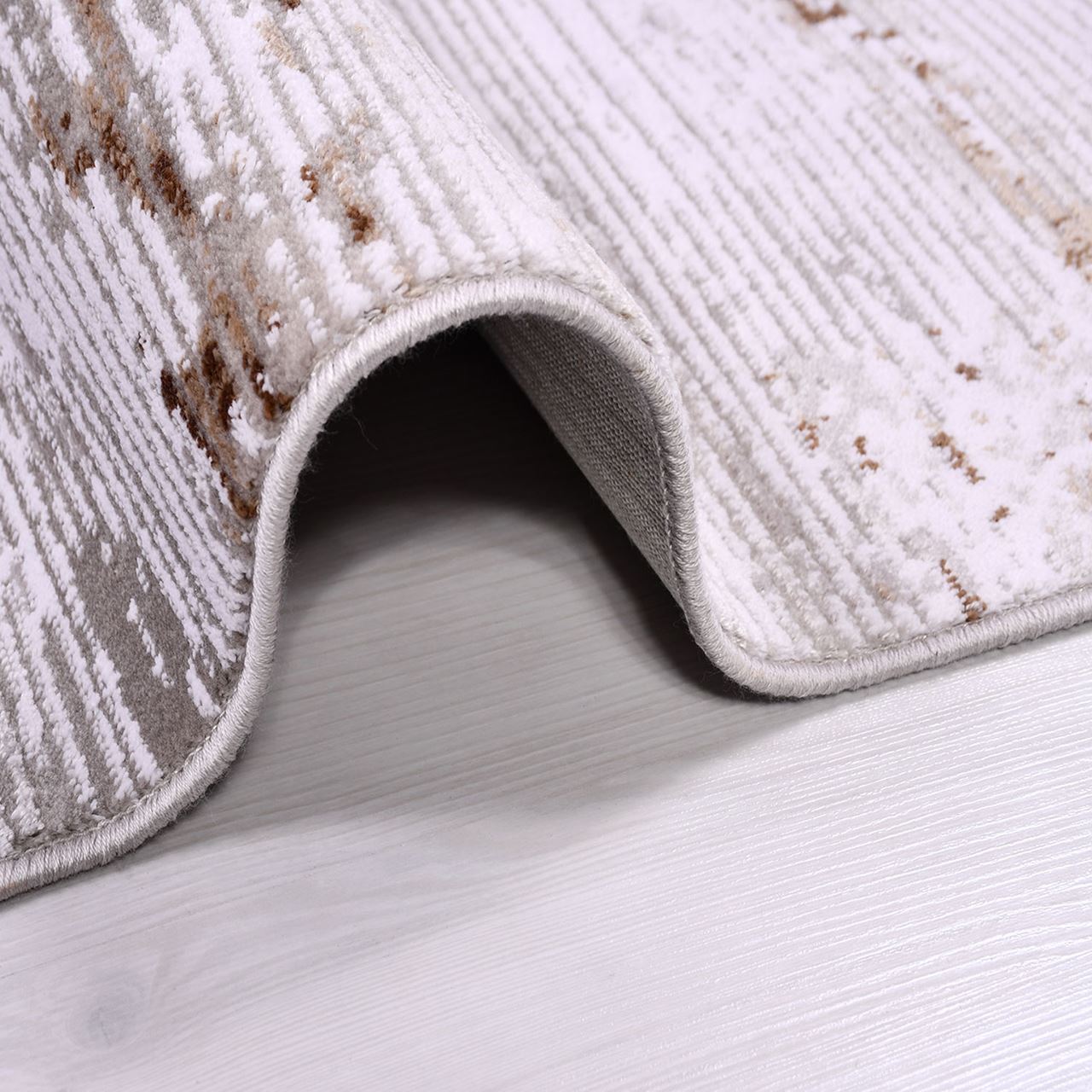 Cream Striped Area Rug - Machine Made Rug With Acrylic Yarn & Overlocked Edge