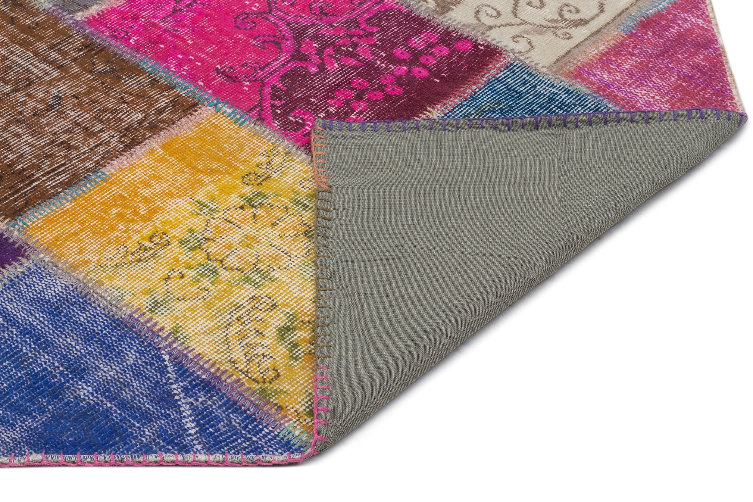 Iskece 22033 Beige Patchwork Wool Handmade Area Rug 5'3" x 7'7"