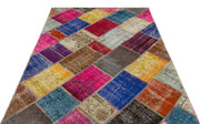 Iskece 22033 Beige Patchwork Wool Handmade Area Rug 5'3" x 7'7"