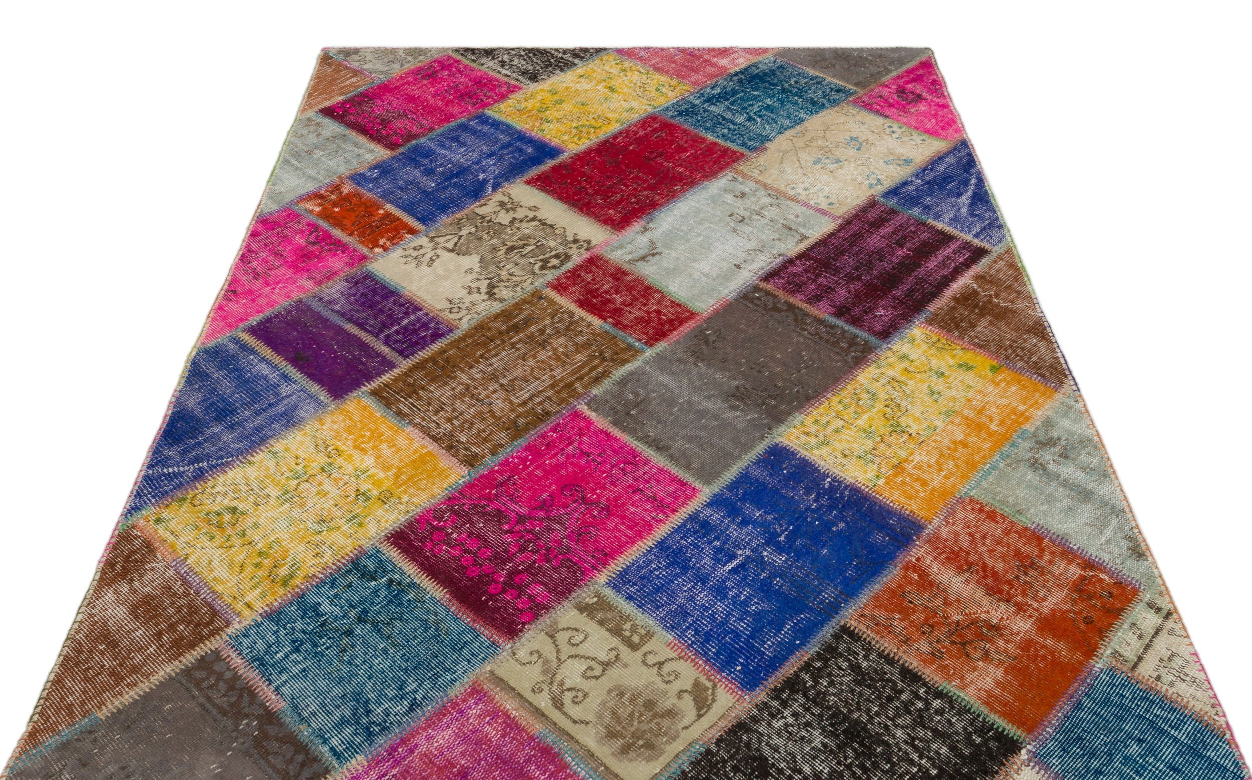 Iskece 22033 Beige Patchwork Wool Handmade Area Rug 5'3" x 7'7"