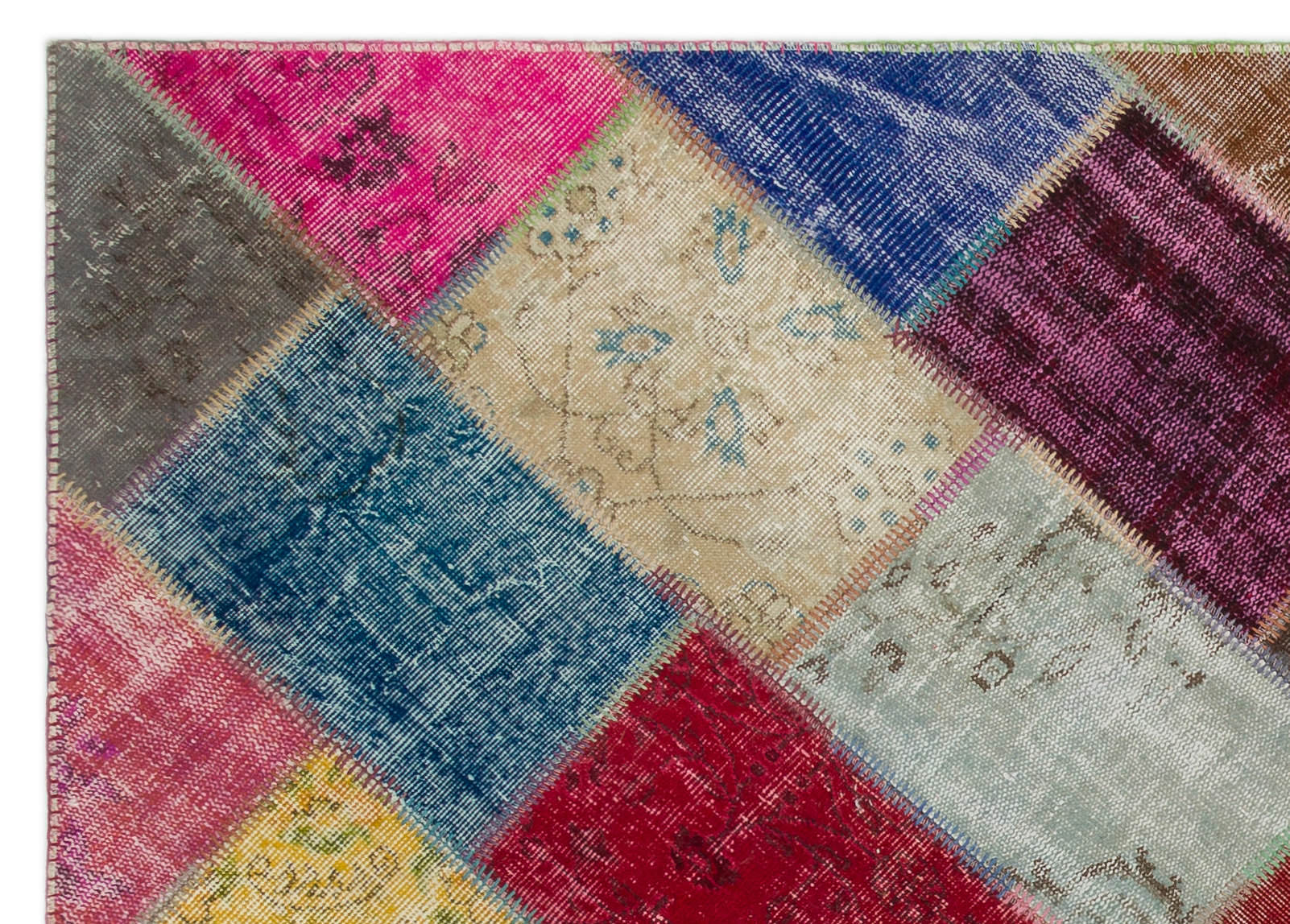 Iskece 22033 Beige Patchwork Wool Handmade Area Rug 5'3" x 7'7"