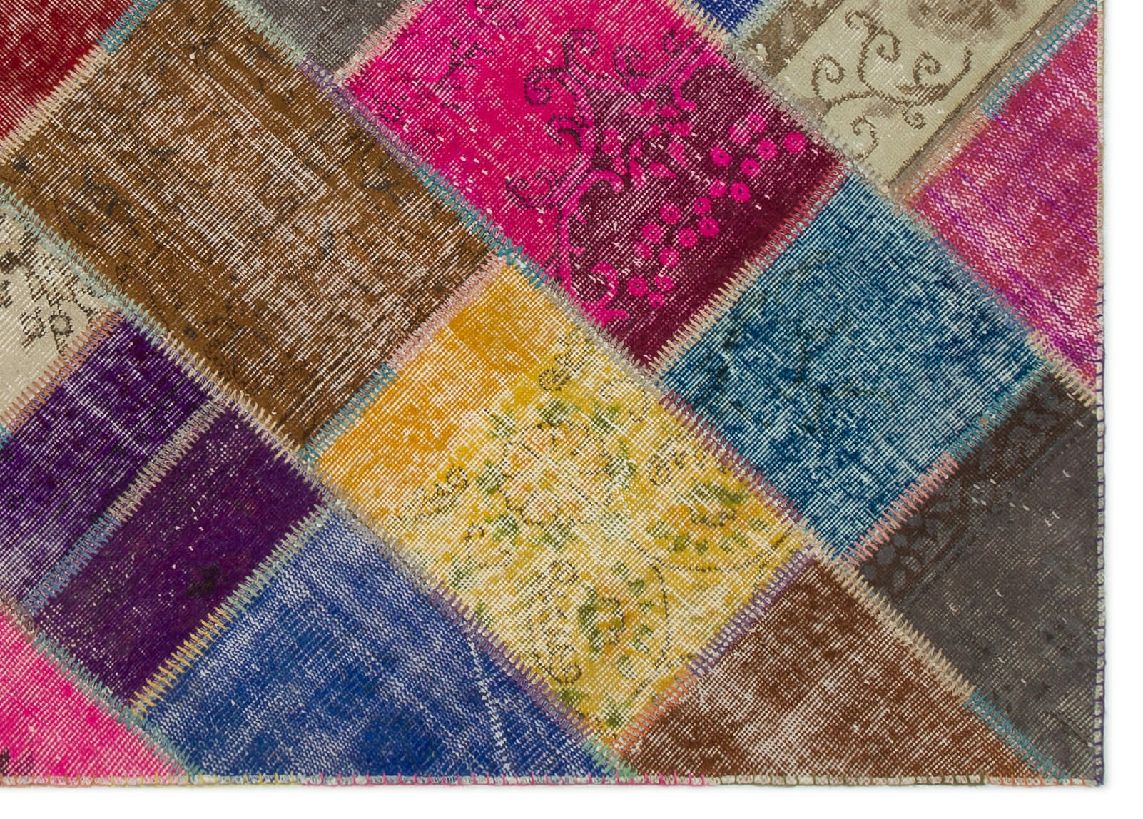 Iskece 22033 Beige Patchwork Wool Handmade Area Rug 5'3" x 7'7"