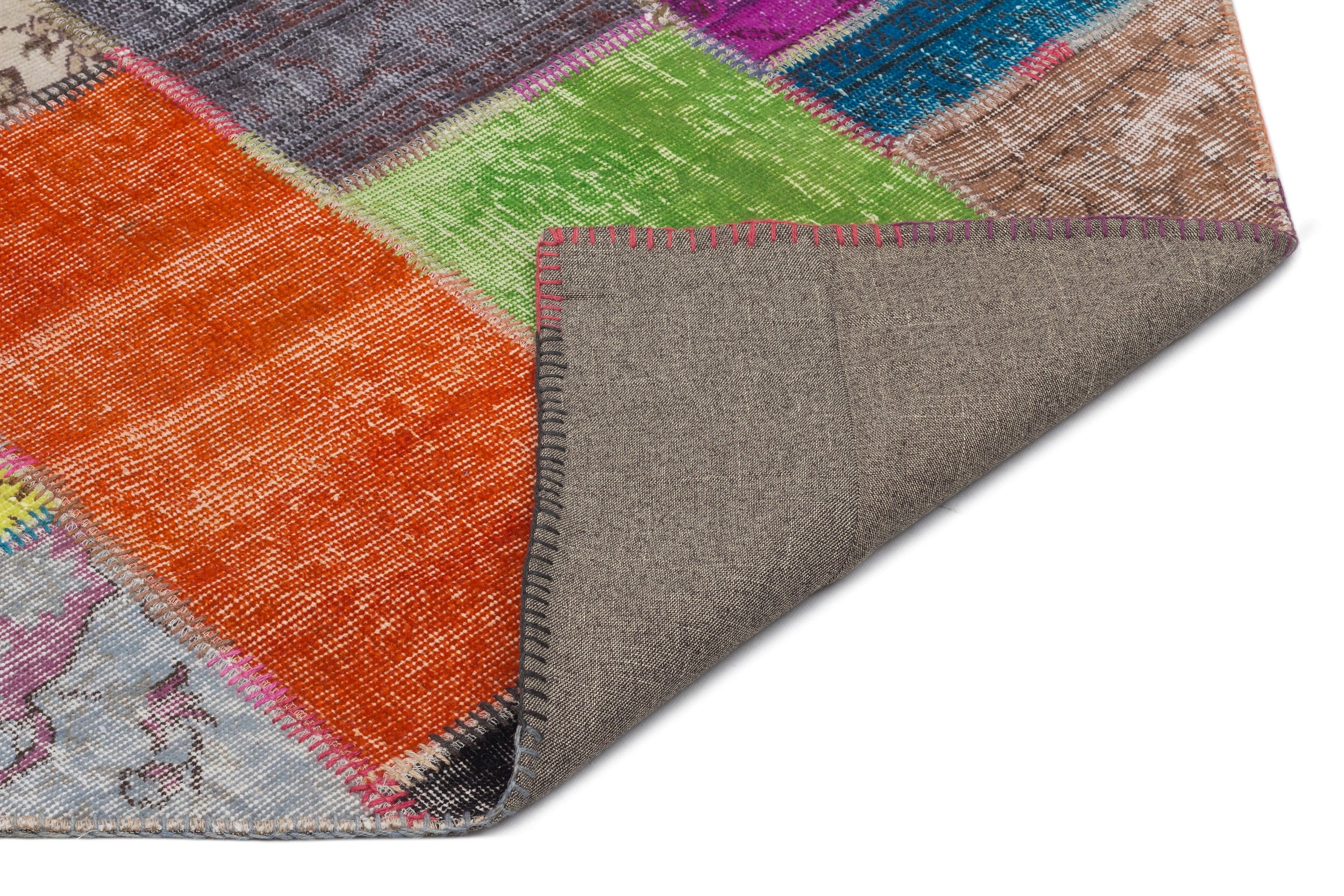 Iskece 22035 Beige Patchwork Wool Handmade Area Rug 5'3" x 7'7"