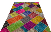 Iskece 22035 Beige Patchwork Wool Handmade Area Rug 5'3" x 7'7"