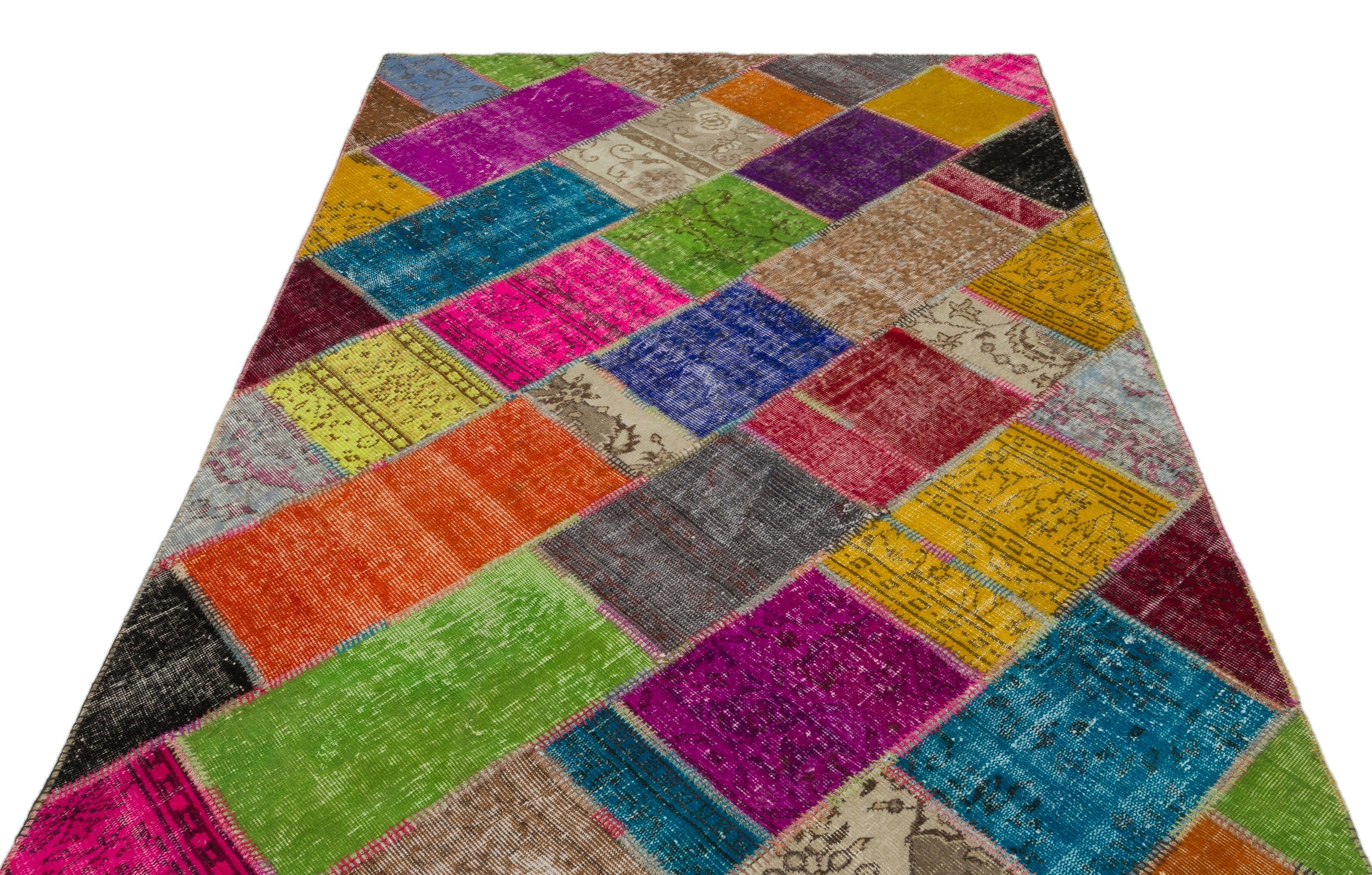 Iskece 22035 Beige Patchwork Wool Handmade Area Rug 5'3" x 7'7"