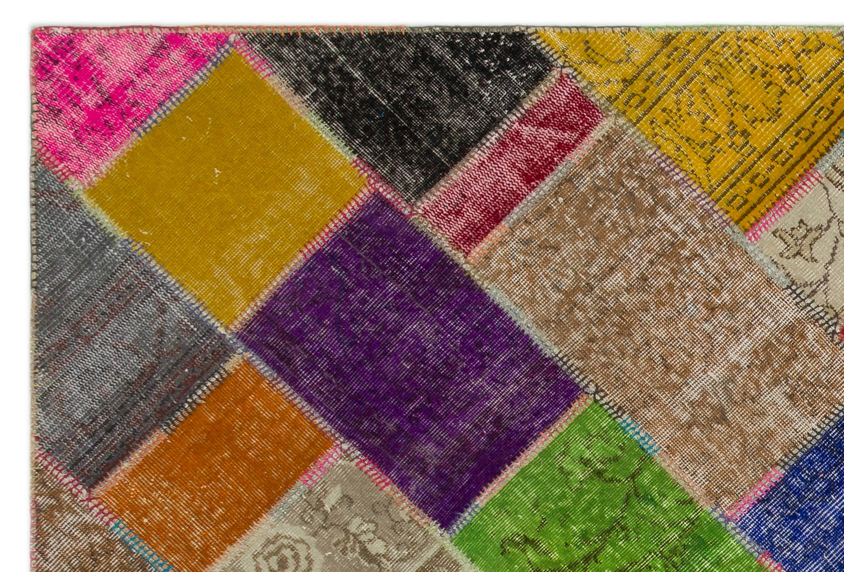 Iskece 22035 Beige Patchwork Wool Handmade Area Rug 5'3" x 7'7"