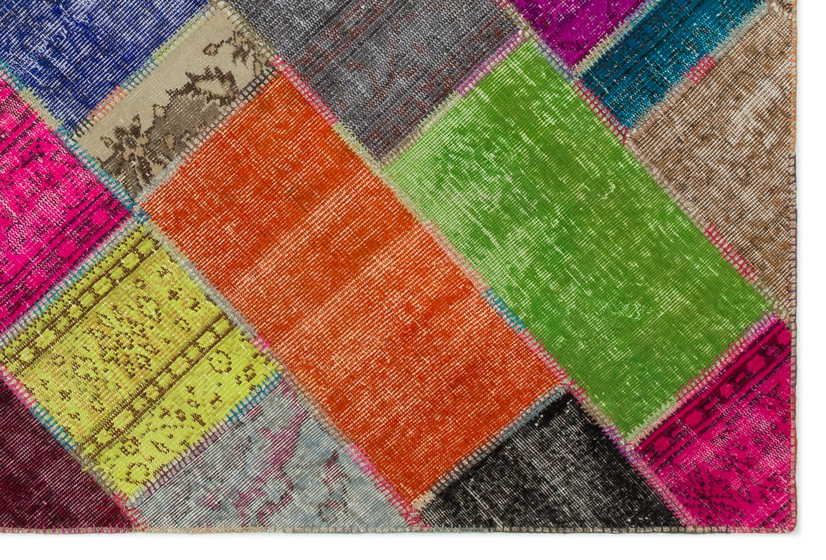 Iskece 22035 Beige Patchwork Wool Handmade Area Rug 5'3" x 7'7"