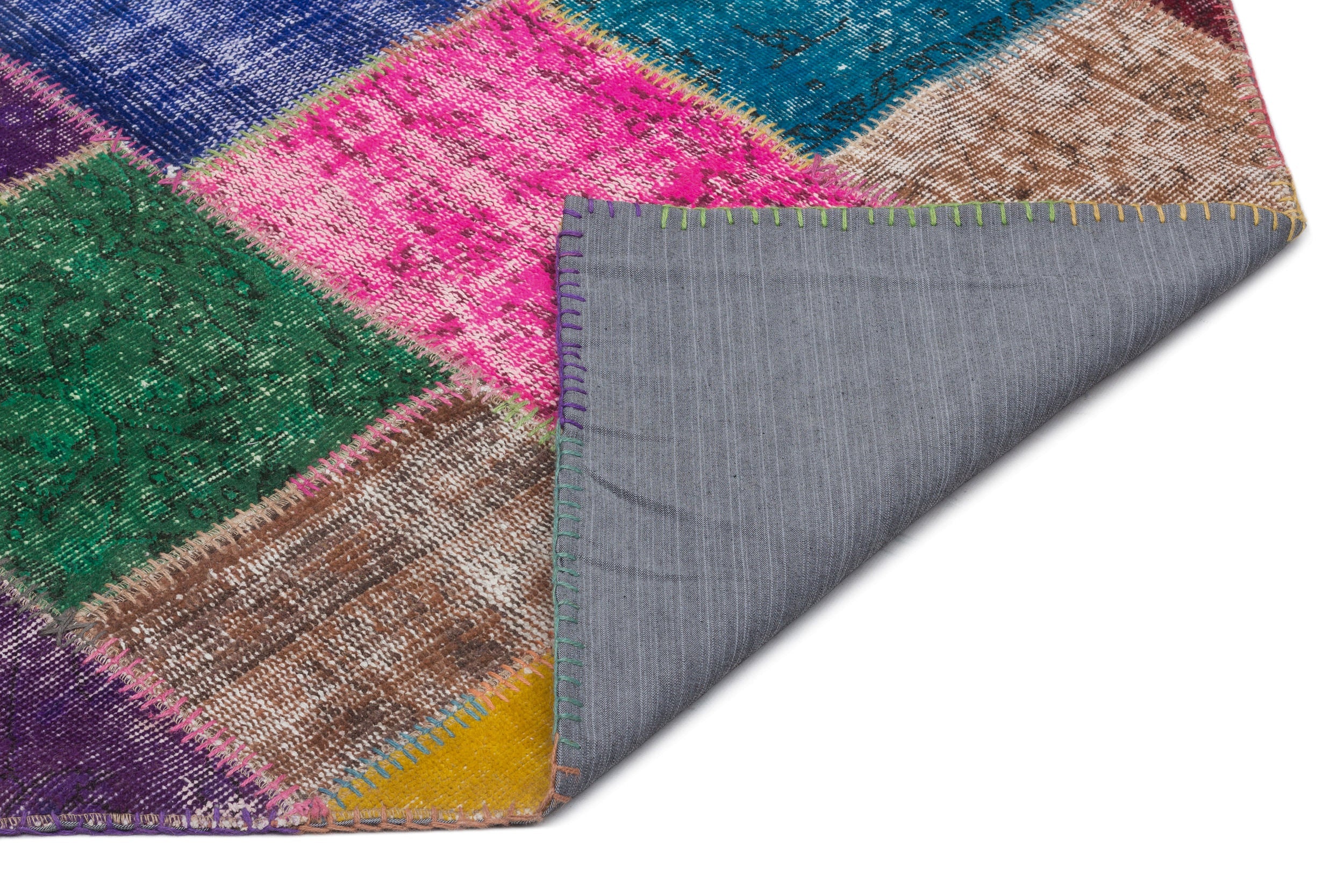 Iskece 22036 Beige Patchwork Wool Handmade Area Rug 5'3" x 7'7"