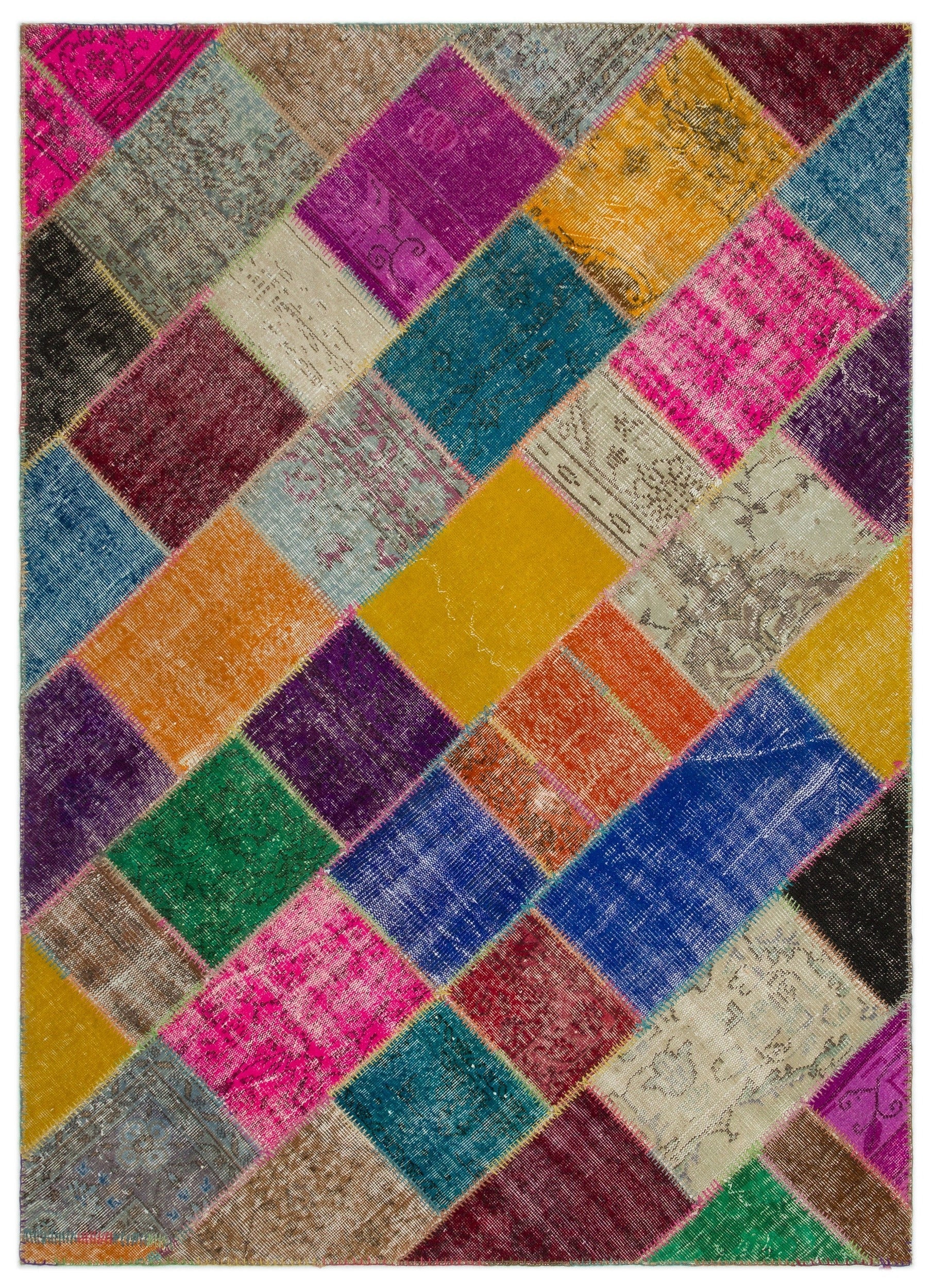 Iskece 22036 Beige Patchwork Wool Handmade Area Rug 5'3" x 7'7"