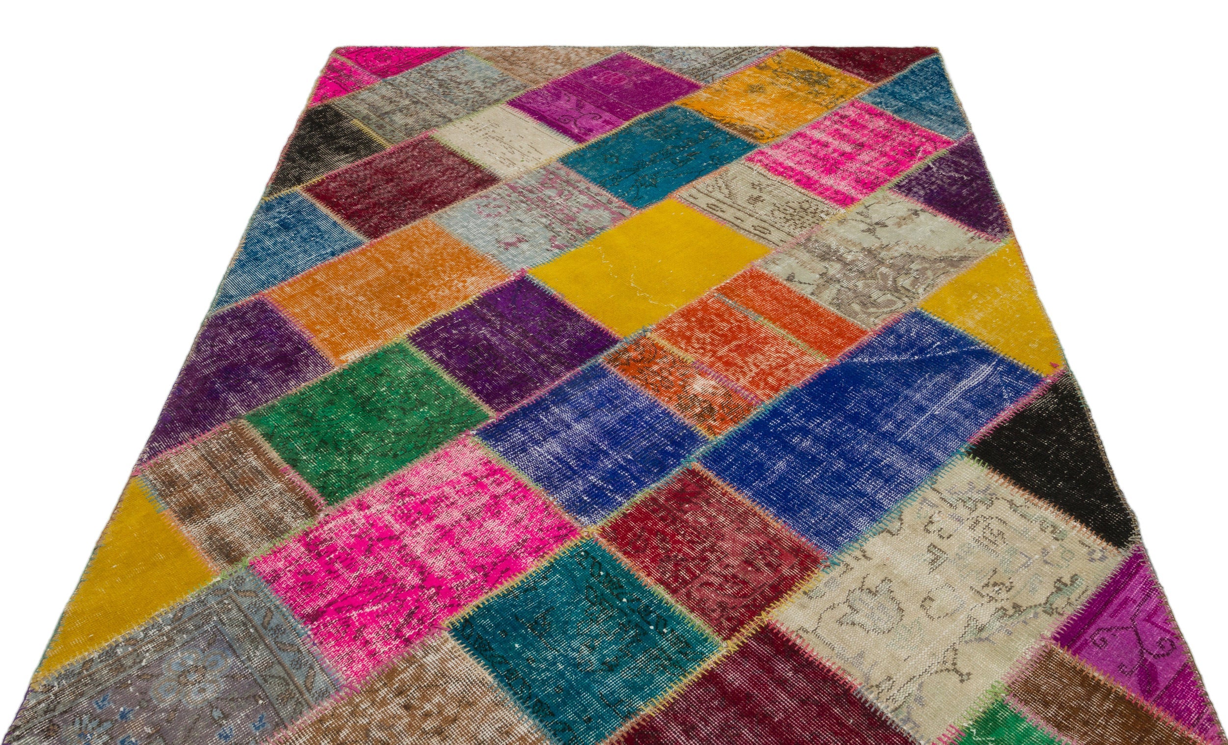 Iskece 22036 Beige Patchwork Wool Handmade Area Rug 5'3" x 7'7"