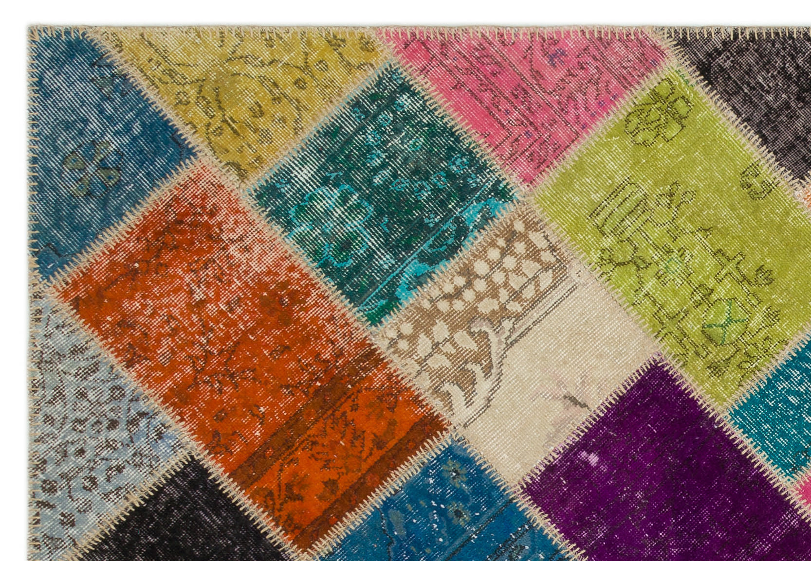 Iskece 22037 Beige Patchwork Wool Handmade Area Rug 5'3" x 7'7"