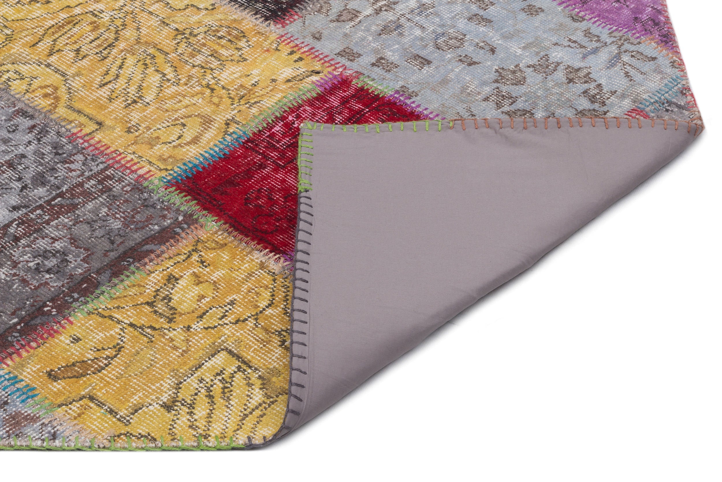 Iskece 22039 Beige Patchwork Wool Handmade Area Rug 5'3" x 7'7"
