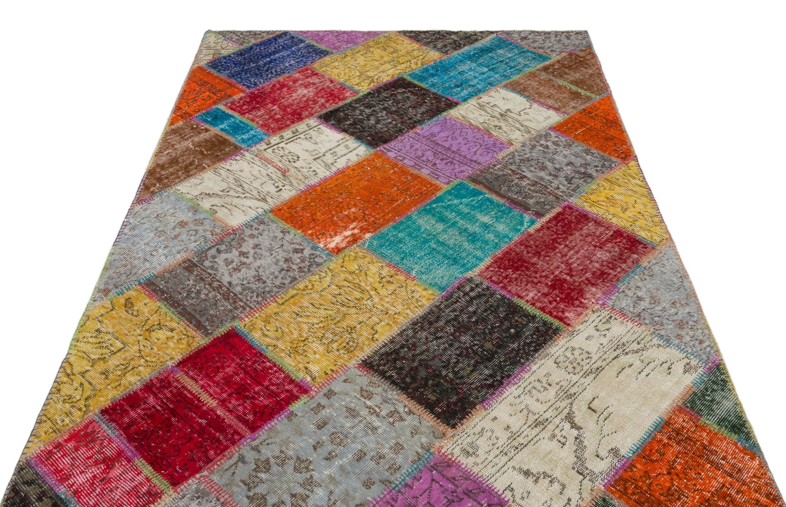 Iskece 22039 Beige Patchwork Wool Handmade Area Rug 5'3" x 7'7"