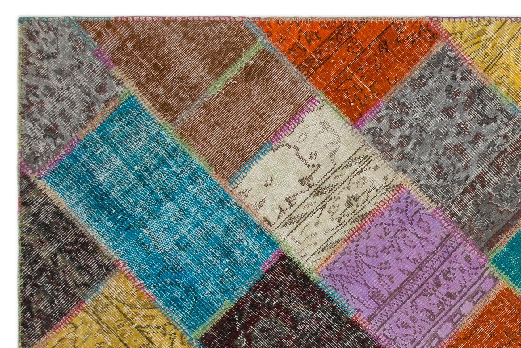 Iskece 22039 Beige Patchwork Wool Handmade Area Rug 5'3" x 7'7"