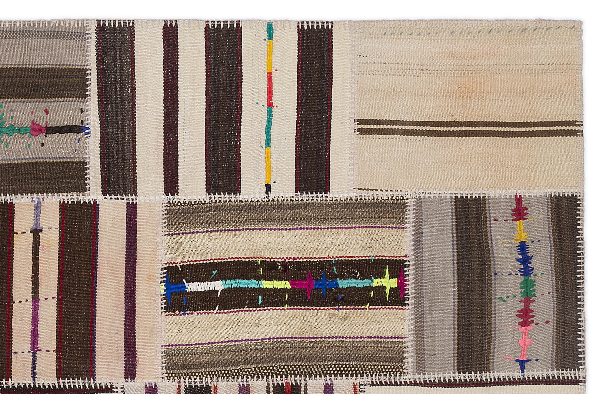 Teselya 2203 Grey Striped Wool Handmade Area Rug 5'3" x 7'7"