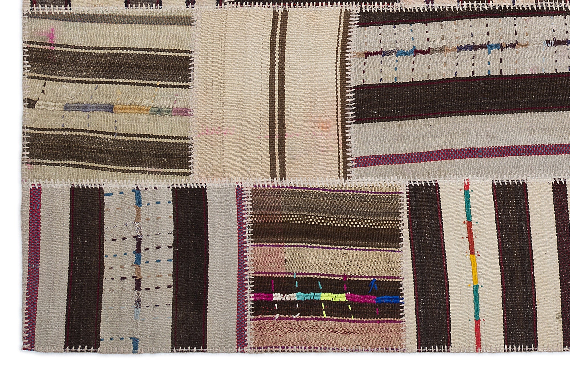 Teselya 2203 Grey Striped Wool Handmade Area Rug 5'3" x 7'7"