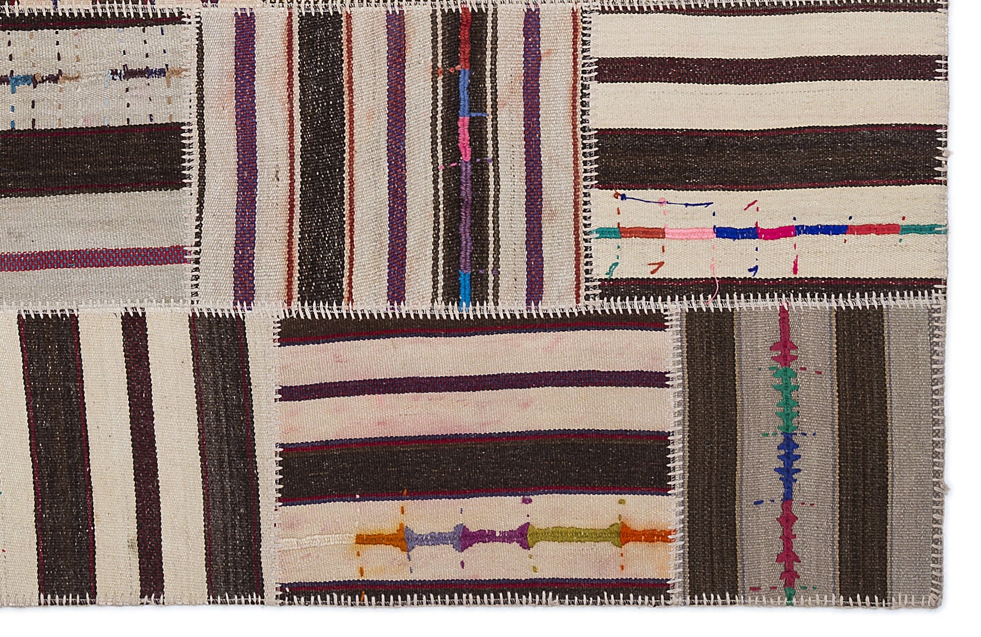 Teselya 2203 Grey Striped Wool Handmade Area Rug 5'3" x 7'7"
