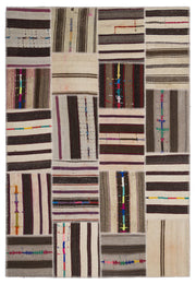 Teselya 2203 Grey Striped Wool Handmade Area Rug 5'3" x 7'7"
