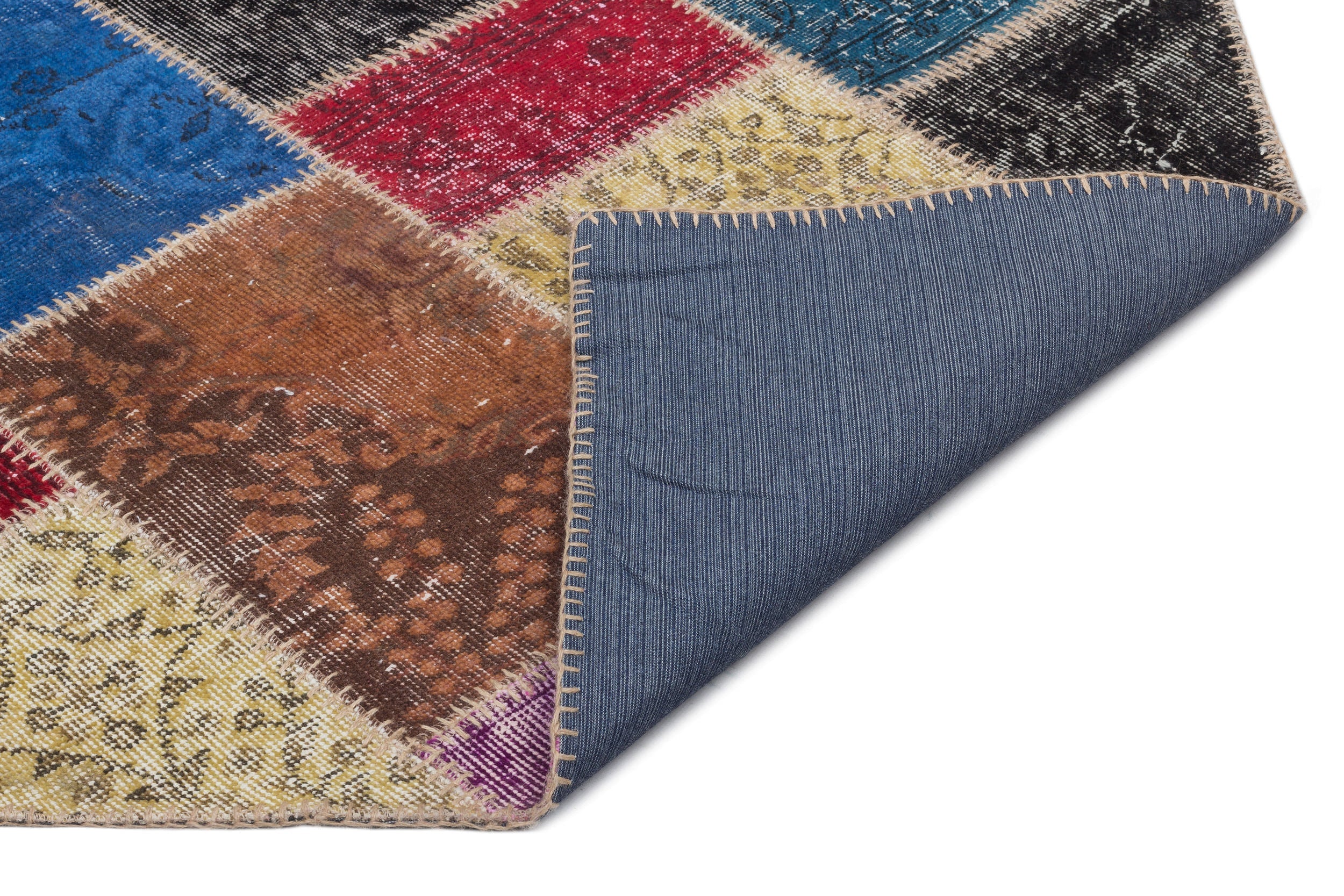 Iskece 22040 Beige Patchwork Wool Handmade Area Rug 5'3" x 7'7"