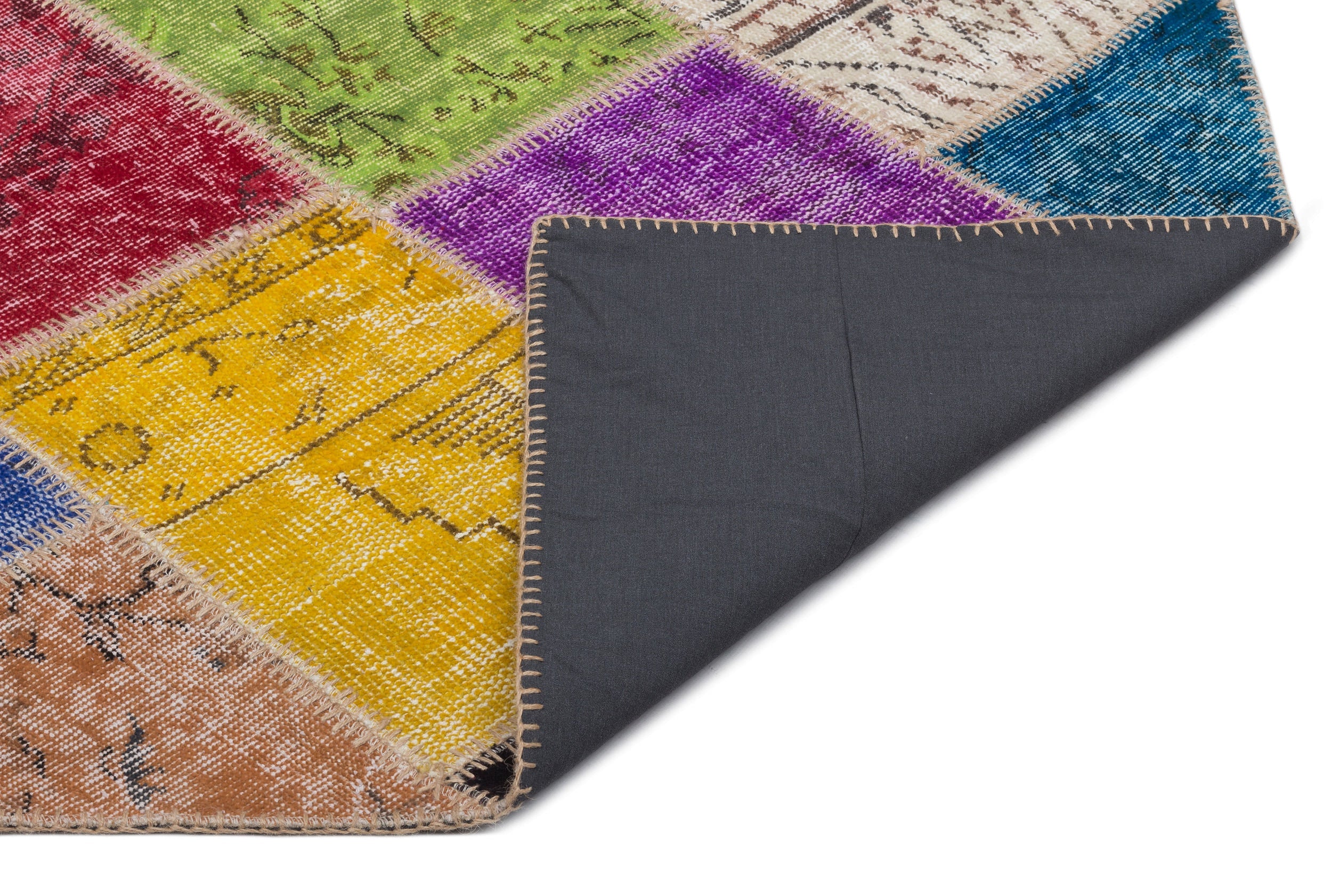 Iskece 22042 Beige Patchwork Wool Handmade Area Rug 5'3" x 7'7"