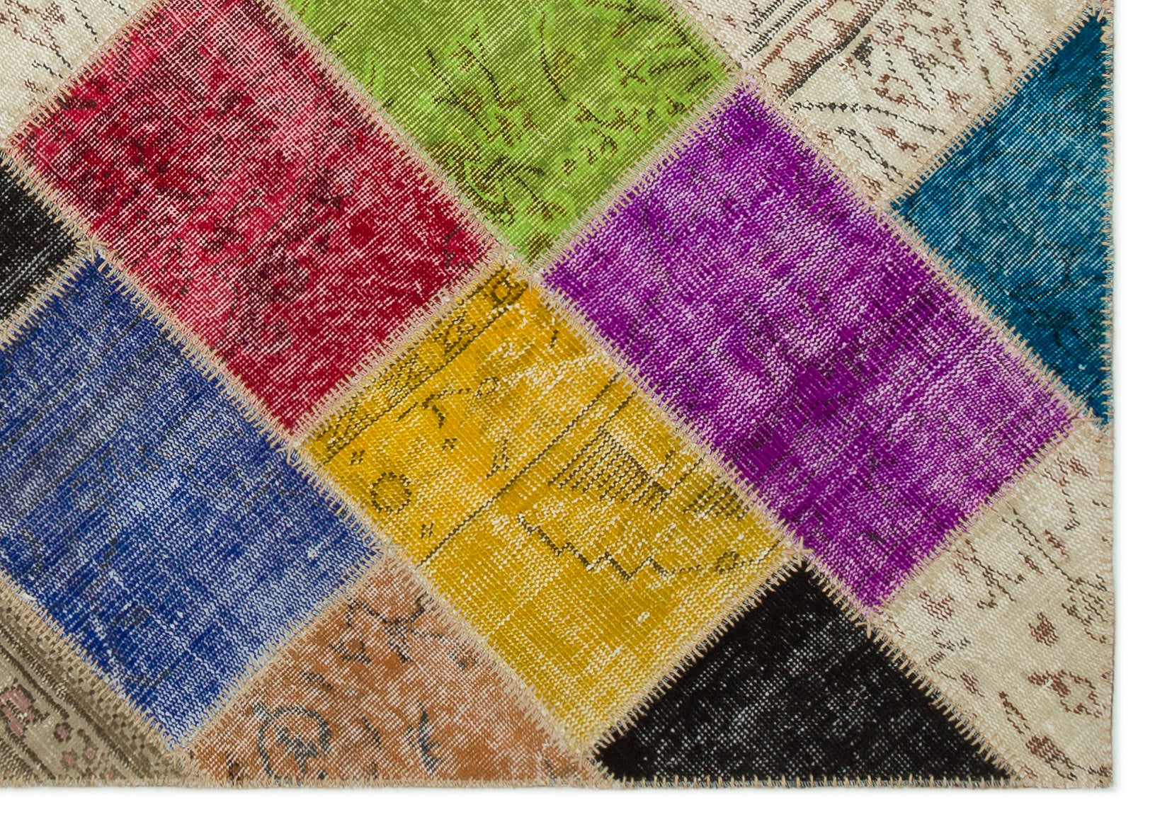 Iskece 22042 Beige Patchwork Wool Handmade Area Rug 5'3" x 7'7"