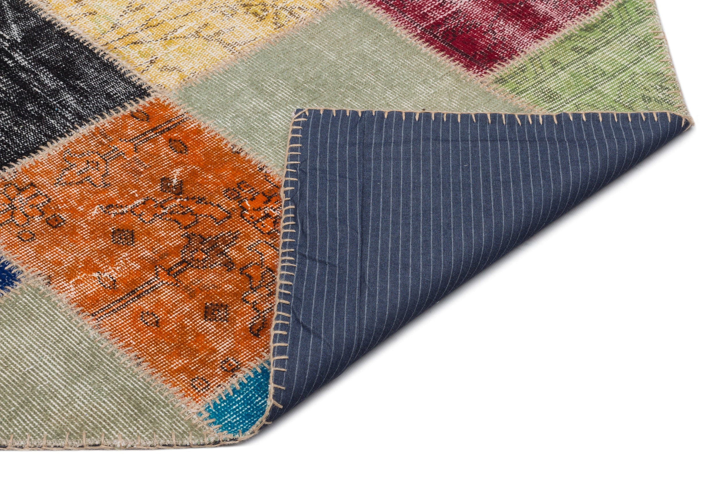 Iskece 22043 Beige Patchwork Wool Handmade Area Rug 5'3" x 7'7"