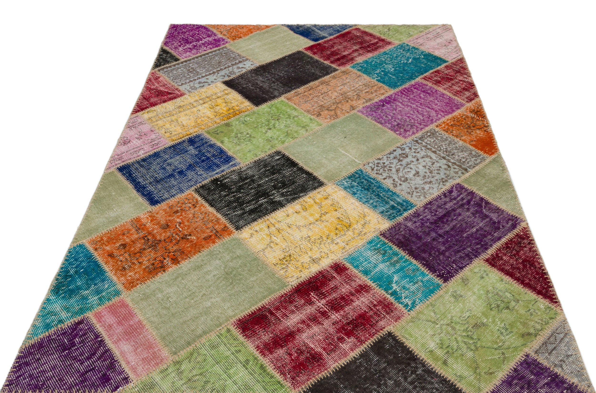 Iskece 22043 Beige Patchwork Wool Handmade Area Rug 5'3" x 7'7"