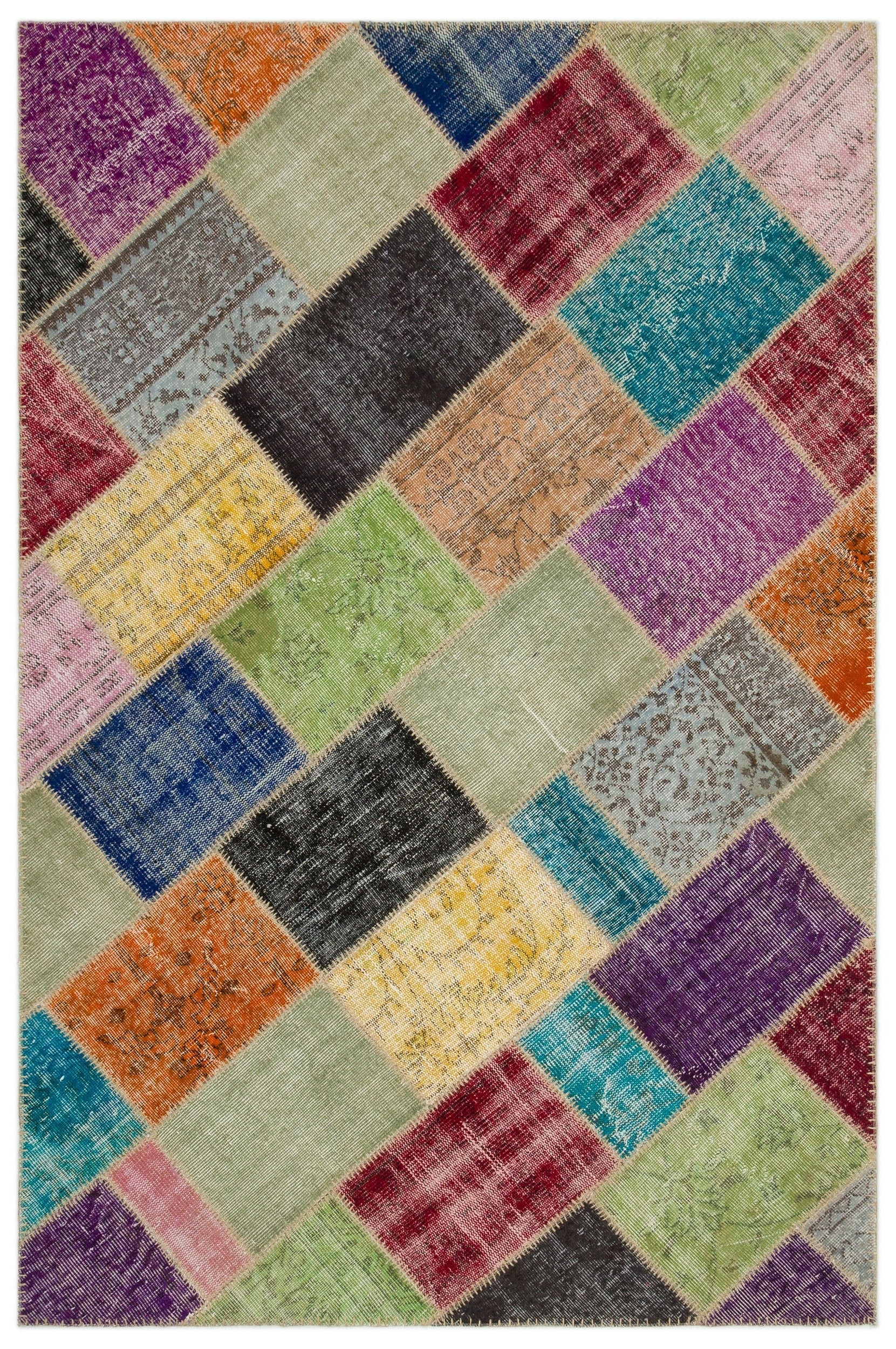 Iskece 22043 Beige Patchwork Wool Handmade Area Rug 5'3" x 7'7"