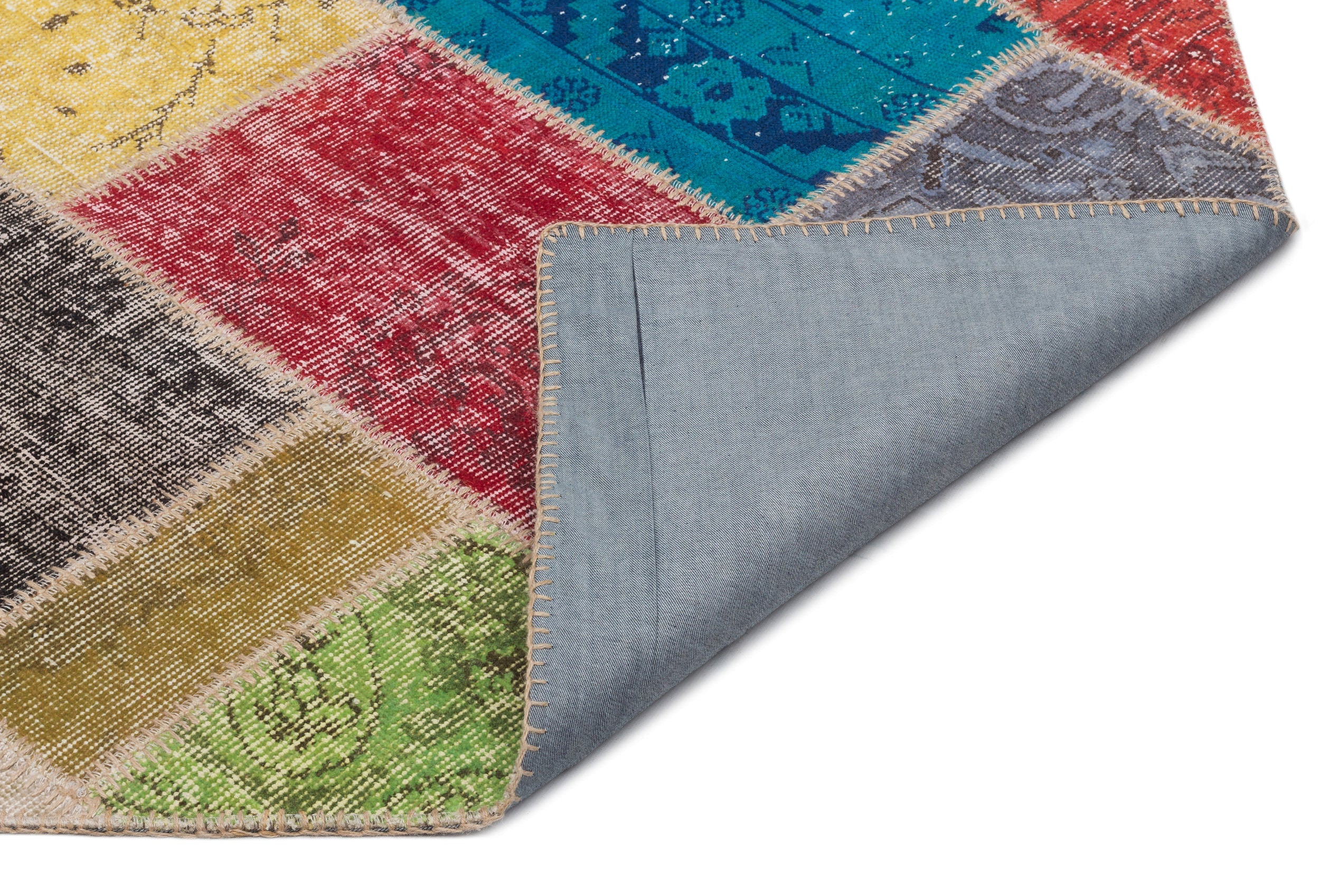 Iskece 22044 Beige Patchwork Wool Handmade Area Rug 5'3" x 7'7"
