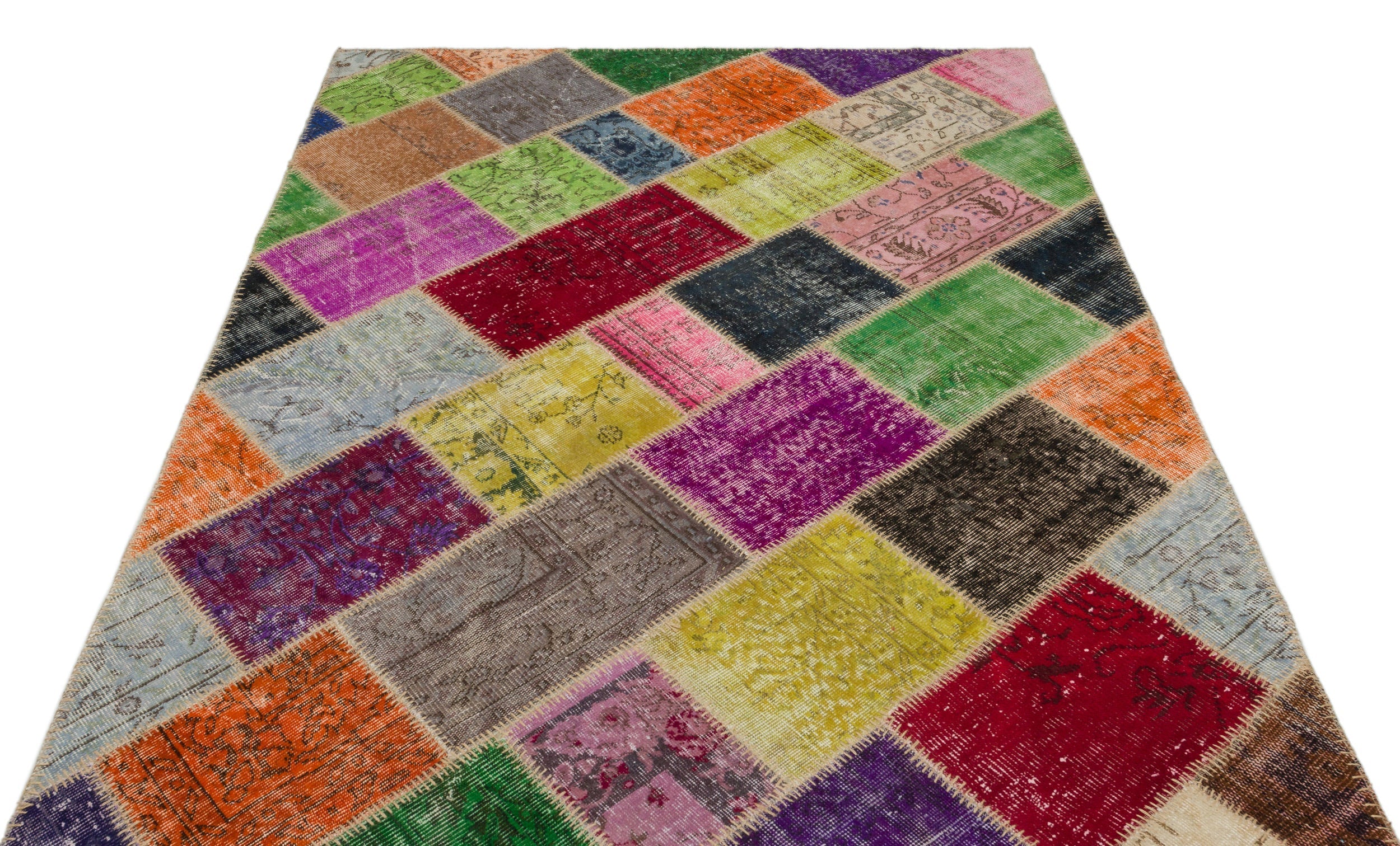 Iskece 22046 Beige Patchwork Wool Handmade Area Rug 5'3" x 7'7"