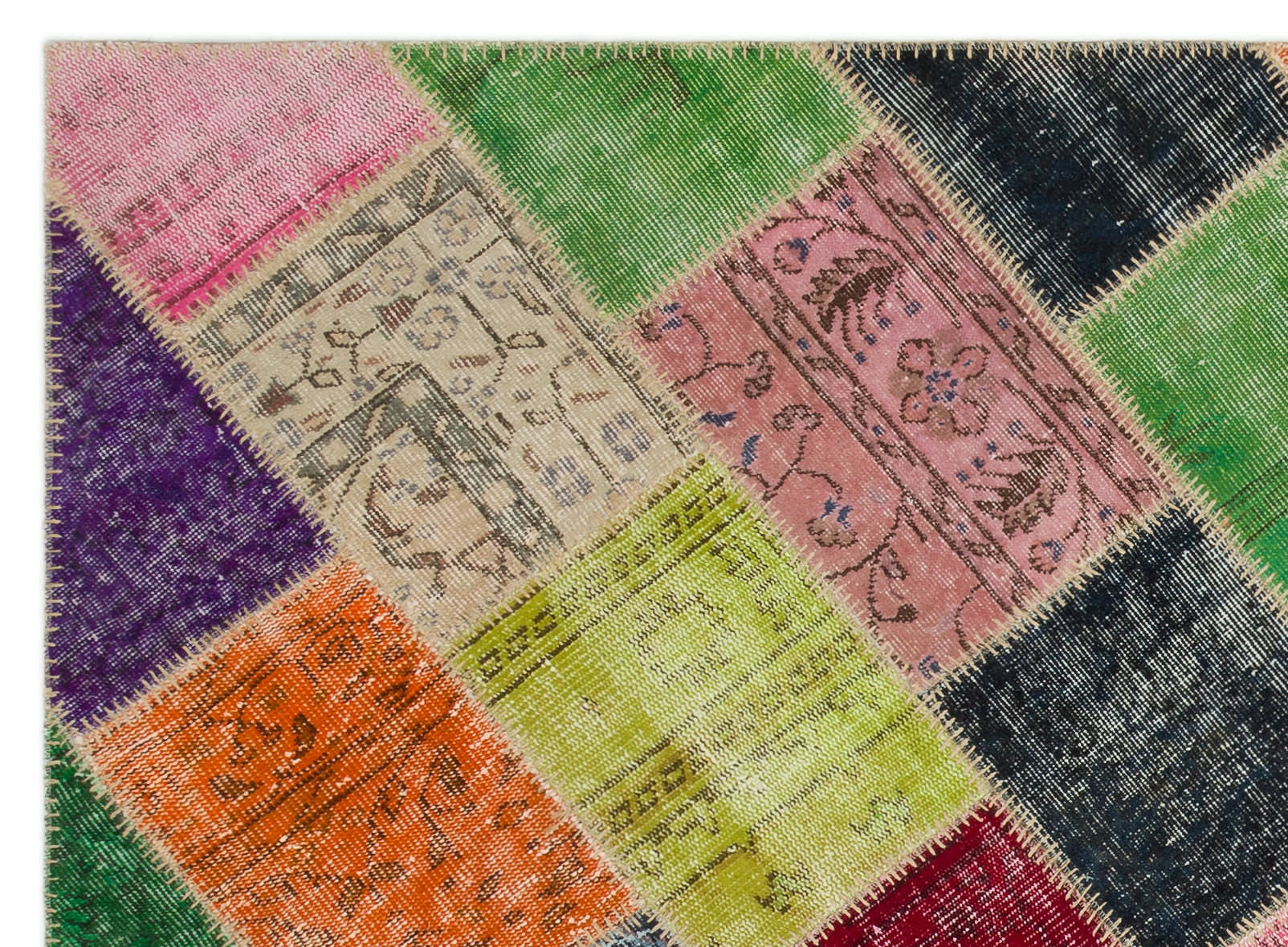 Iskece 22046 Beige Patchwork Wool Handmade Area Rug 5'3" x 7'7"