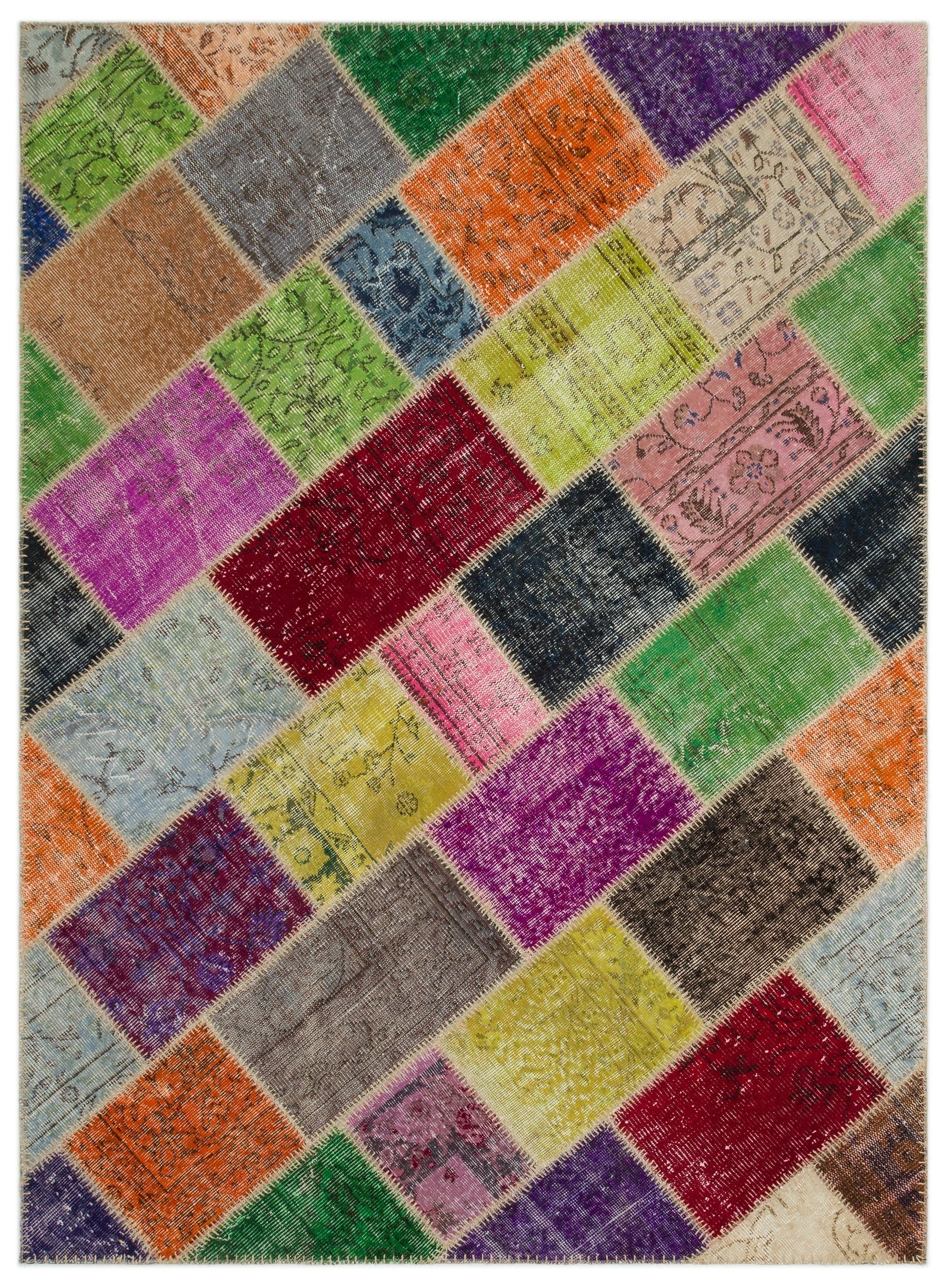 Iskece 22046 Beige Patchwork Wool Handmade Area Rug 5'3" x 7'7"