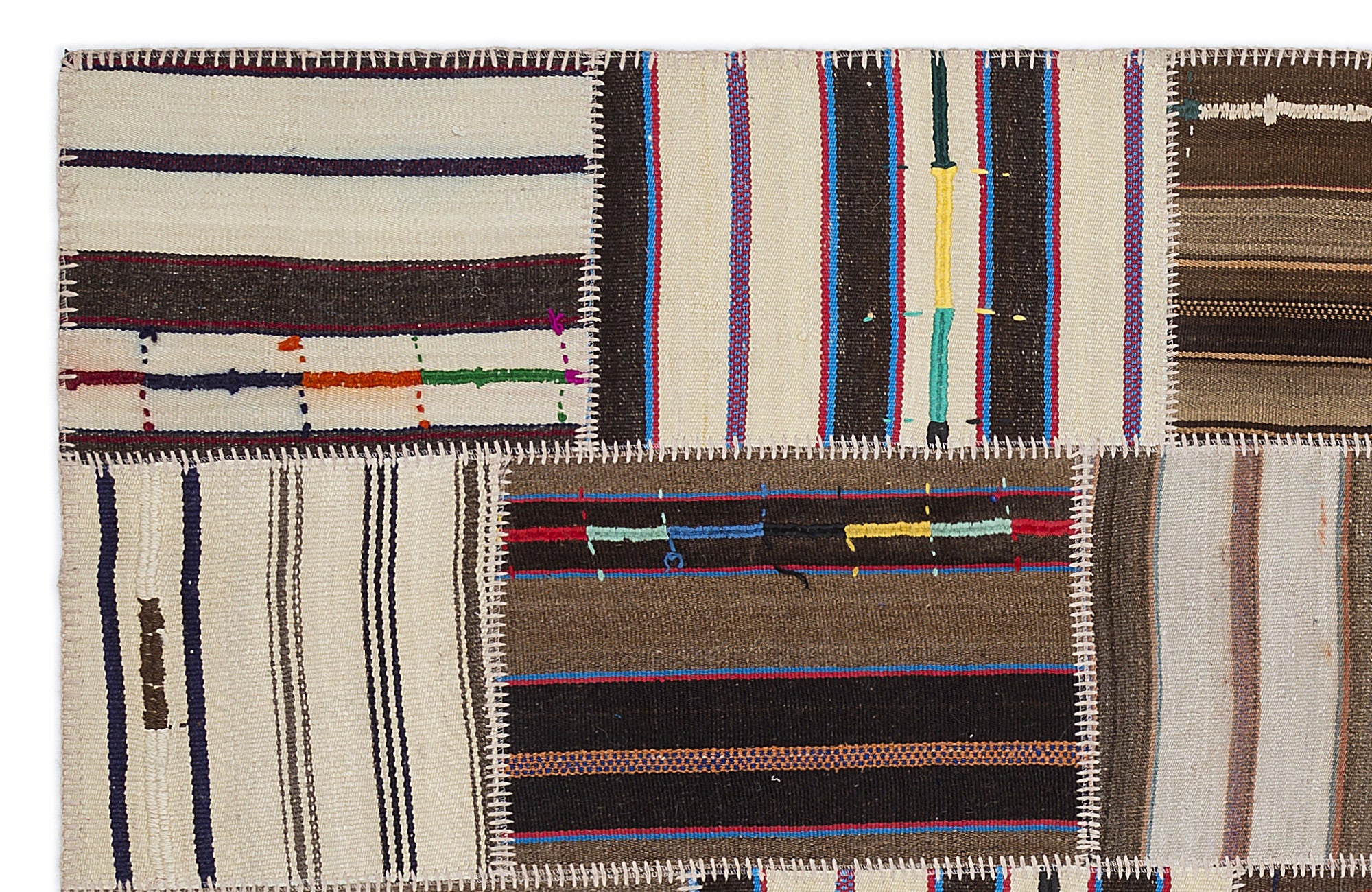 Teselya 2204 Beige Striped Wool Handmade Area Rug 5'3" x 7'7"