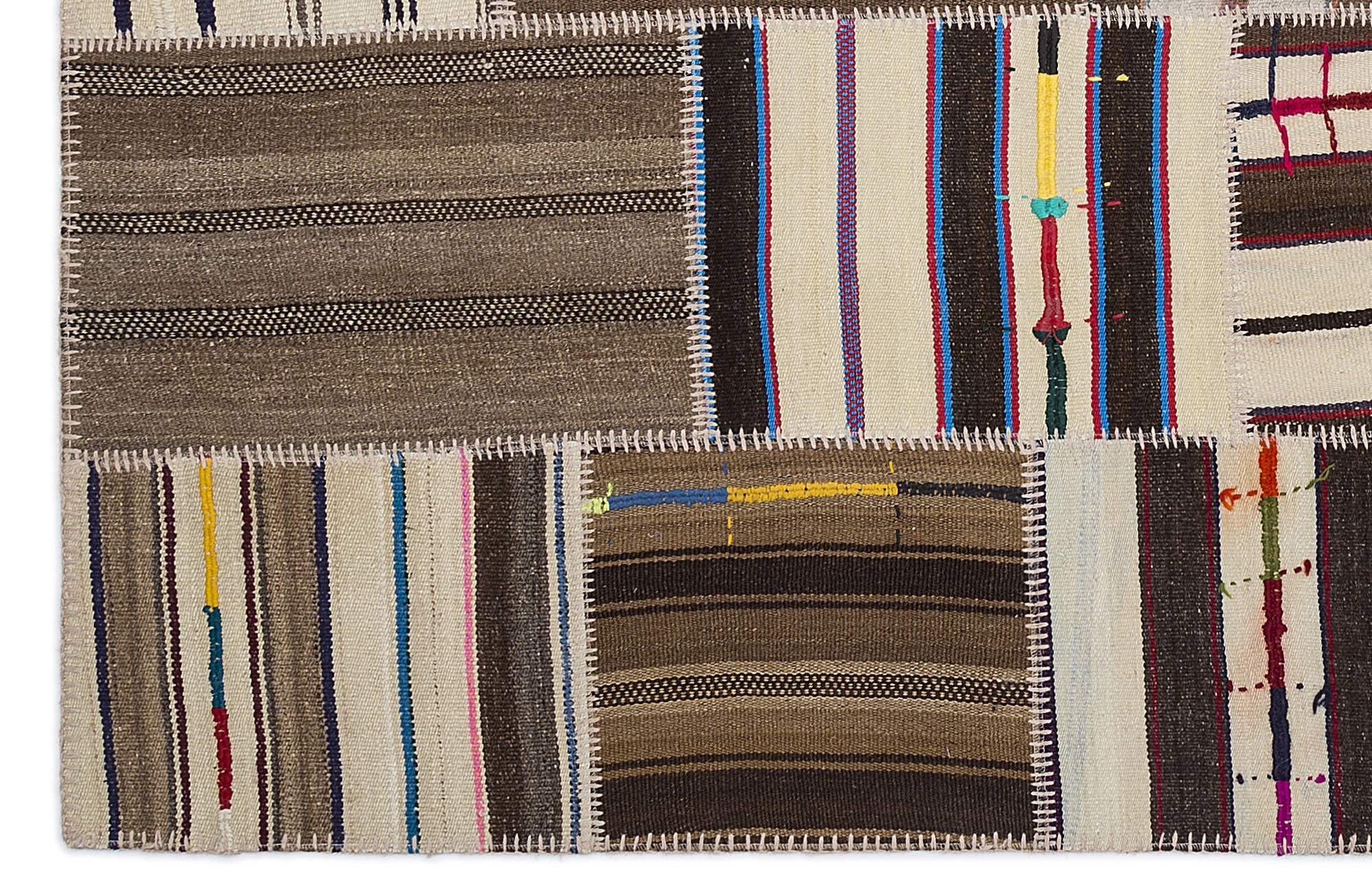 Teselya 2204 Beige Striped Wool Handmade Area Rug 5'3" x 7'7"