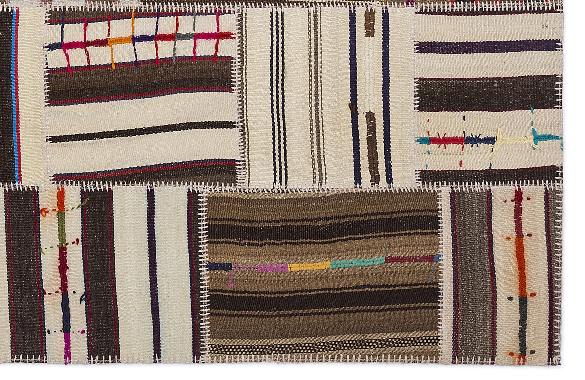 Teselya 2204 Beige Striped Wool Handmade Area Rug 5'3" x 7'7"