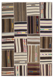 Teselya 2204 Beige Striped Wool Handmade Area Rug 5'3" x 7'7"