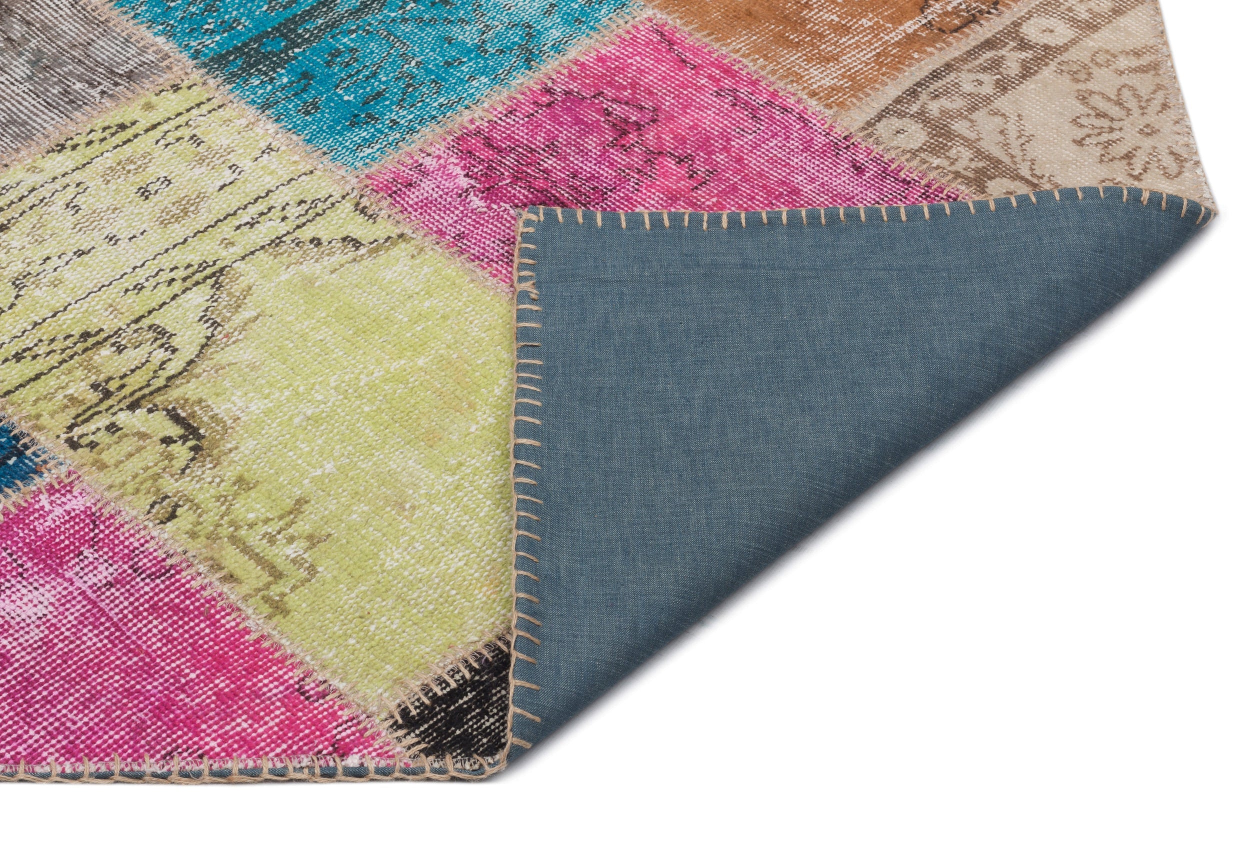 Iskece 22050 Beige Patchwork Wool Handmade Area Rug 5'3" x 7'7"