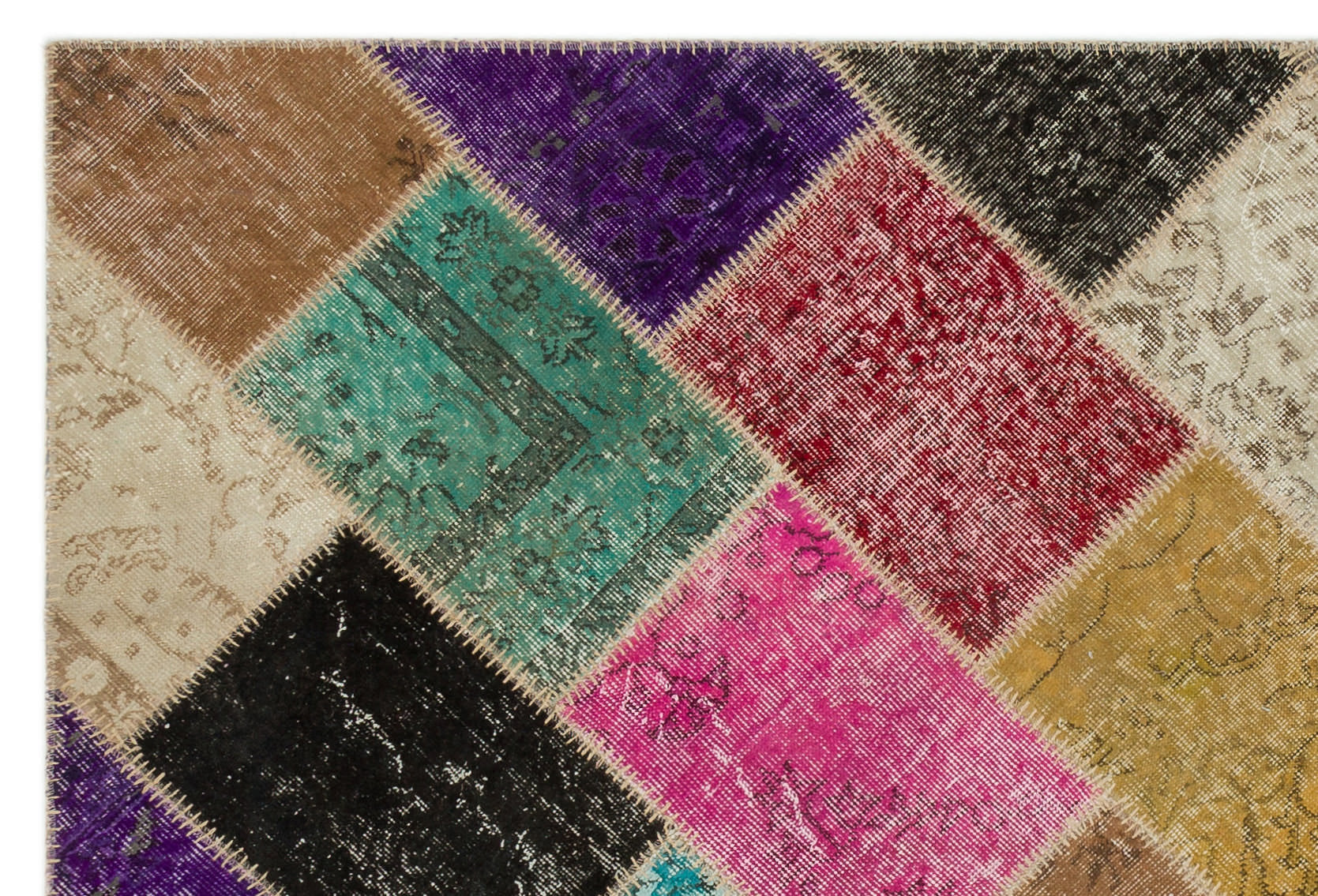 Iskece 22050 Beige Patchwork Wool Handmade Area Rug 5'3" x 7'7"