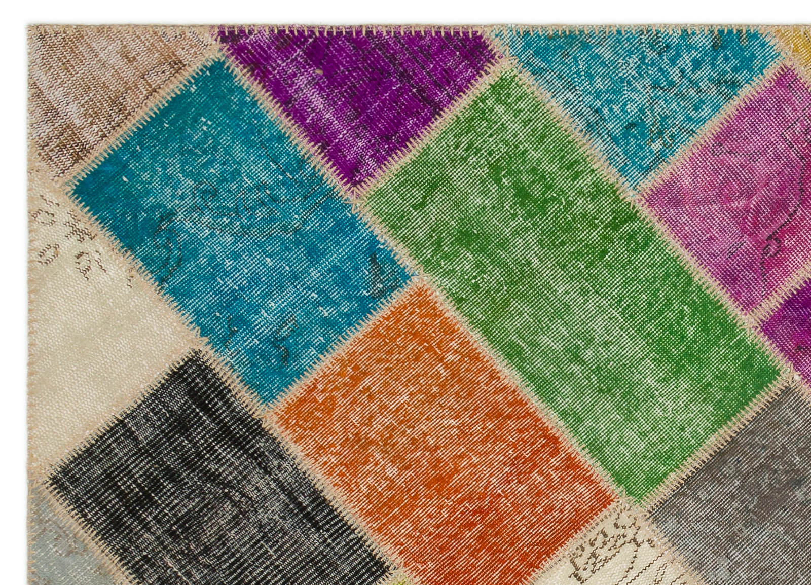 Iskece 22052 Beige Patchwork Wool Handmade Area Rug 5'3" x 7'7"