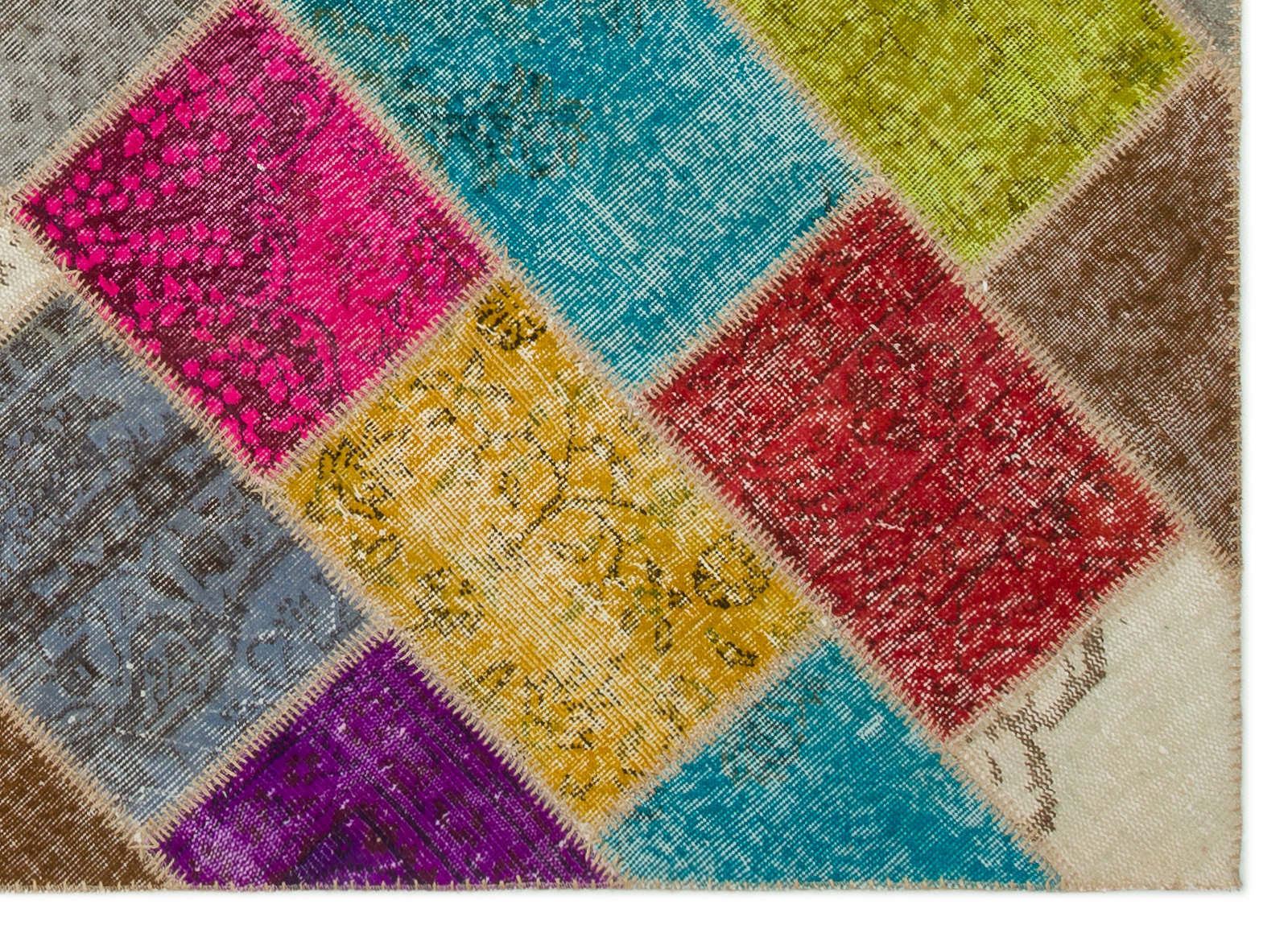 Iskece 22052 Beige Patchwork Wool Handmade Area Rug 5'3" x 7'7"