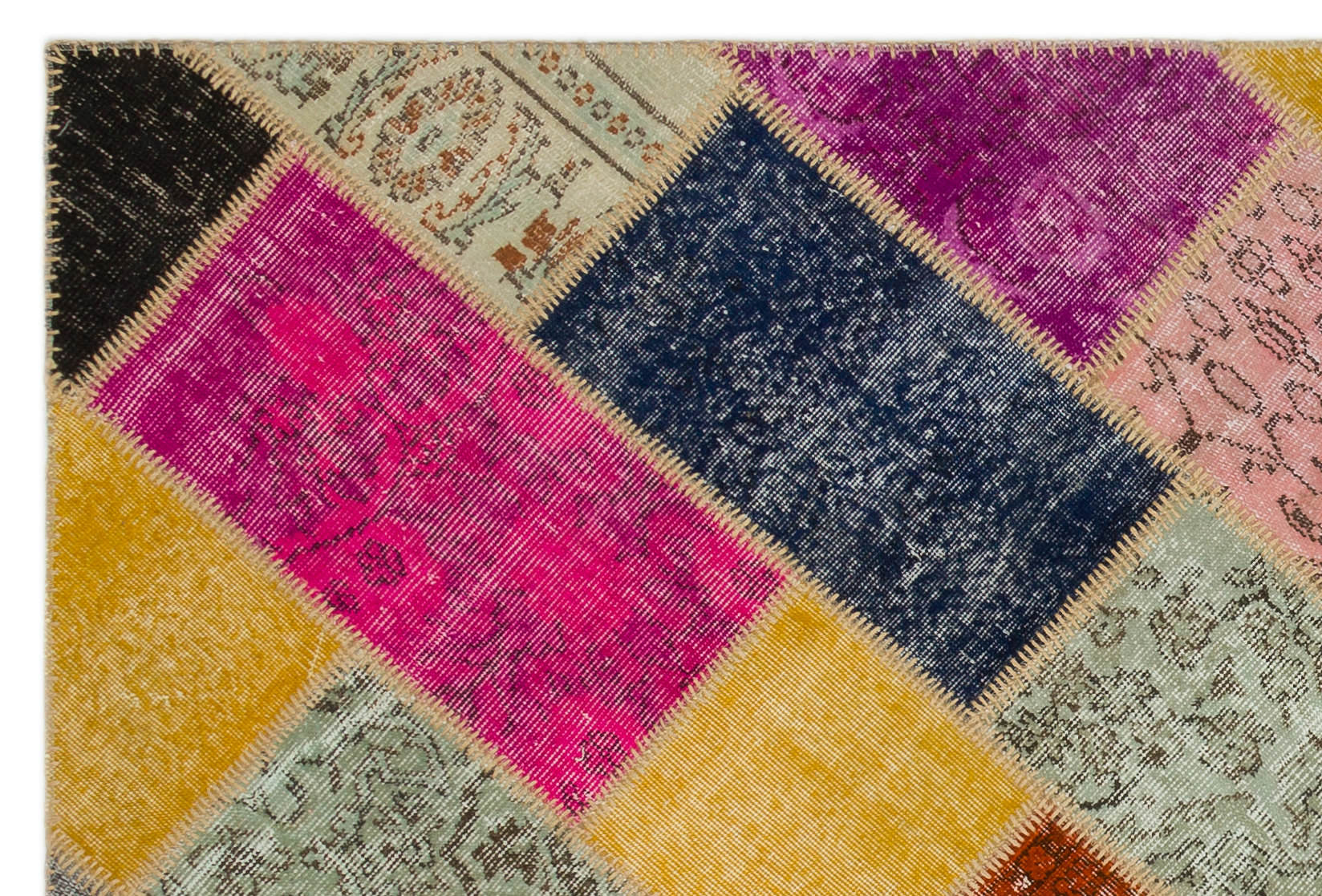 Iskece 22053 Beige Patchwork Wool Handmade Area Rug 5'3" x 7'7"